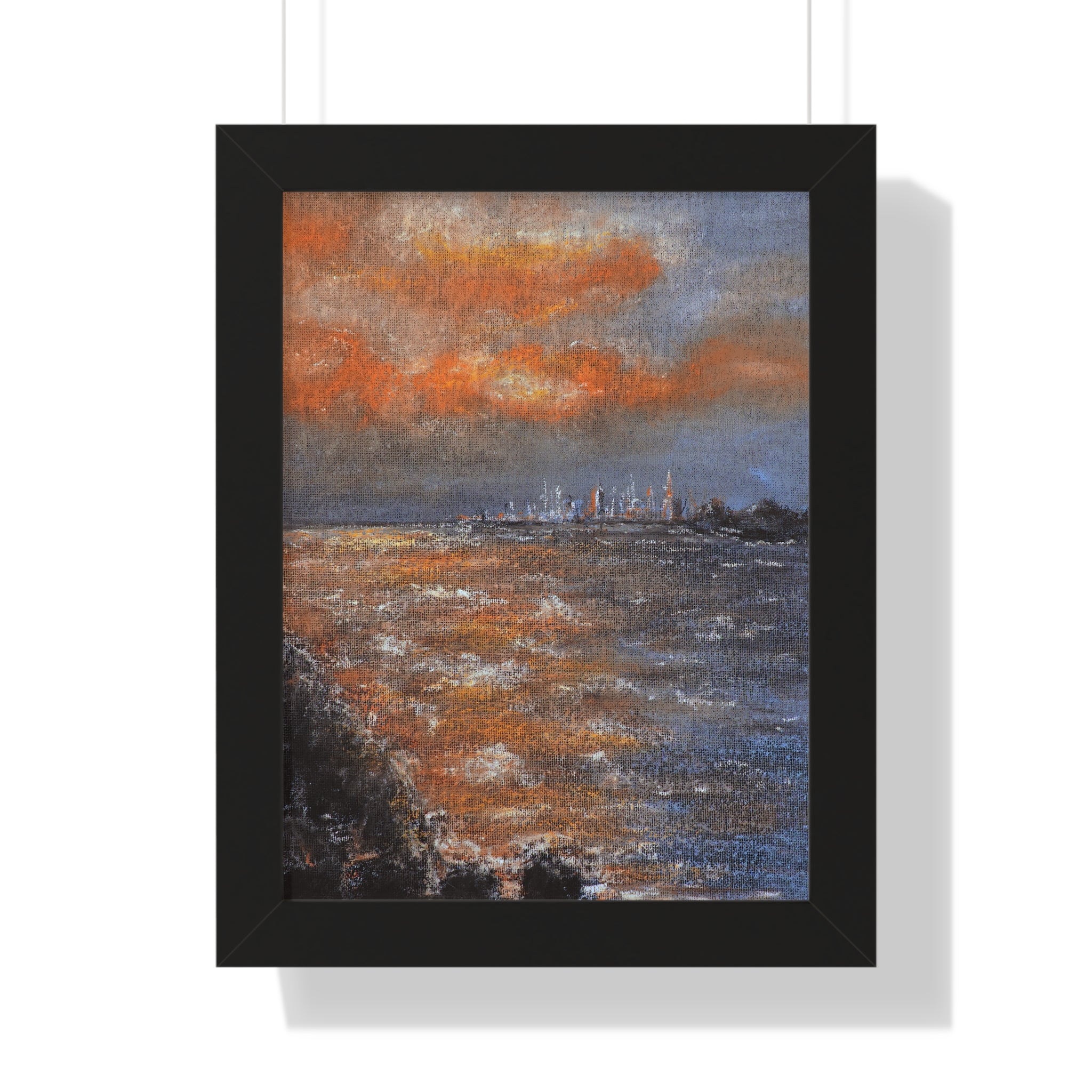 Framed Seascape Poster — Orange Sunset Coastal Art Print