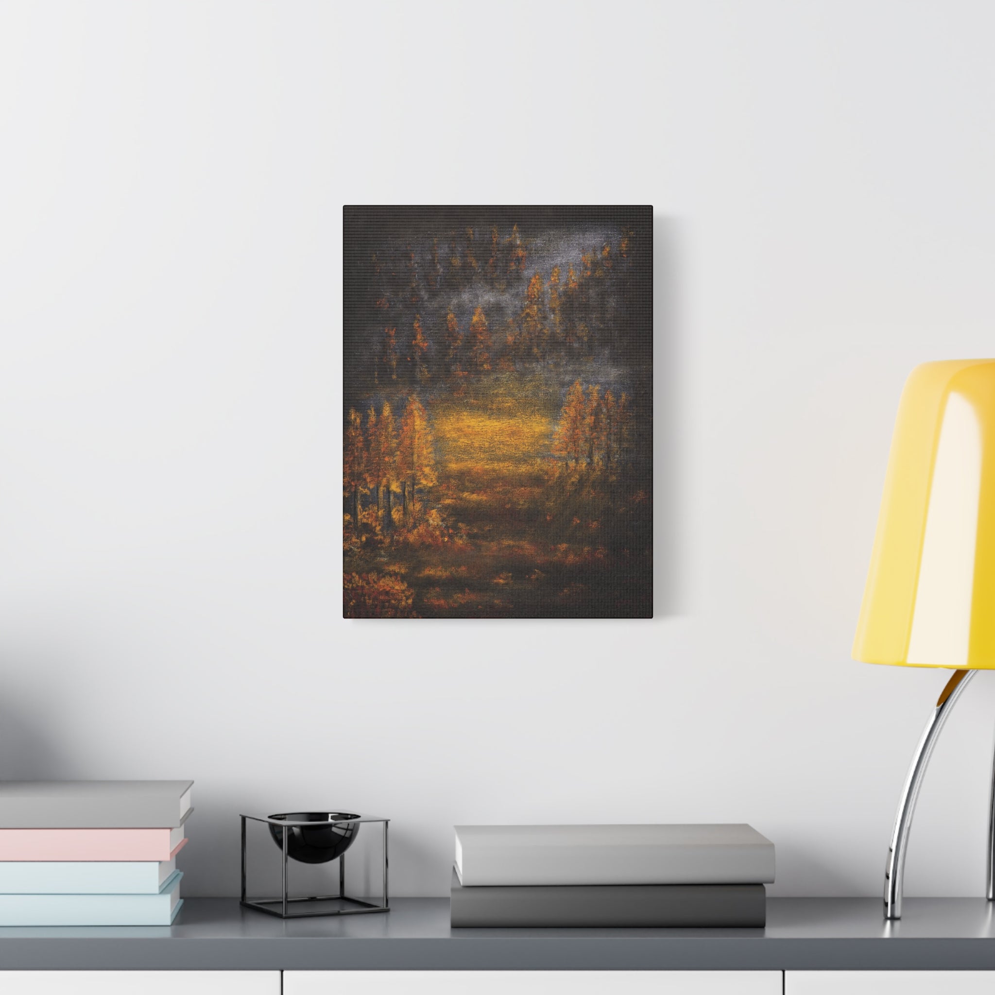 Autumn Mist Canvas Wall Art — Golden Forest Landscape, Matte Stretched Print