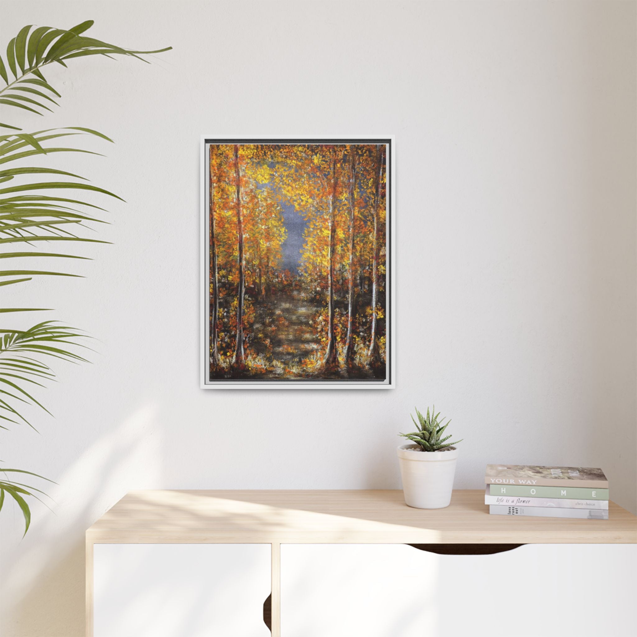 Framed Canvas Art - Autumn Forest Trees Landscape