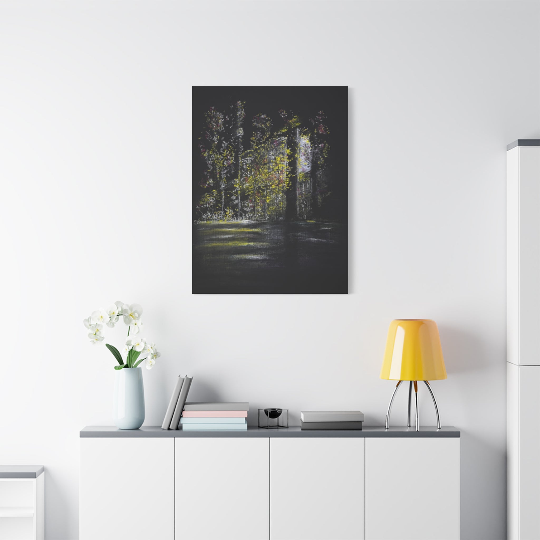 Matte Canvas - Moonlit Forest Landscape Stretched Art Print