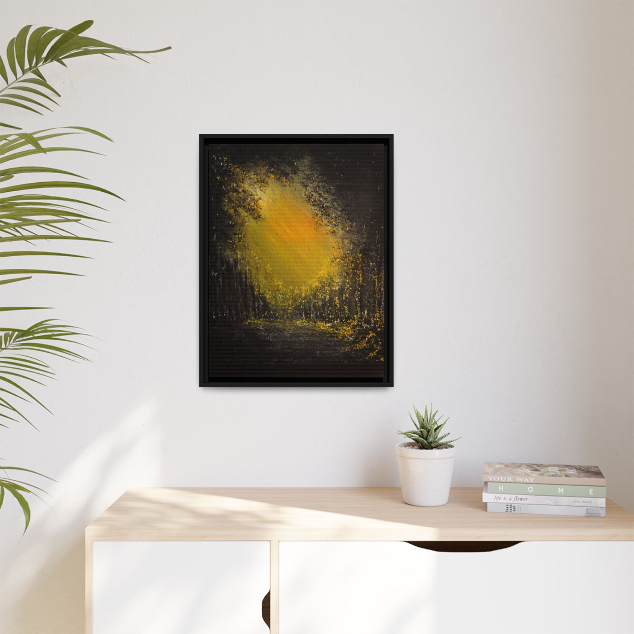 Framed Matte Canvas Wall Art — Golden Forest Glow