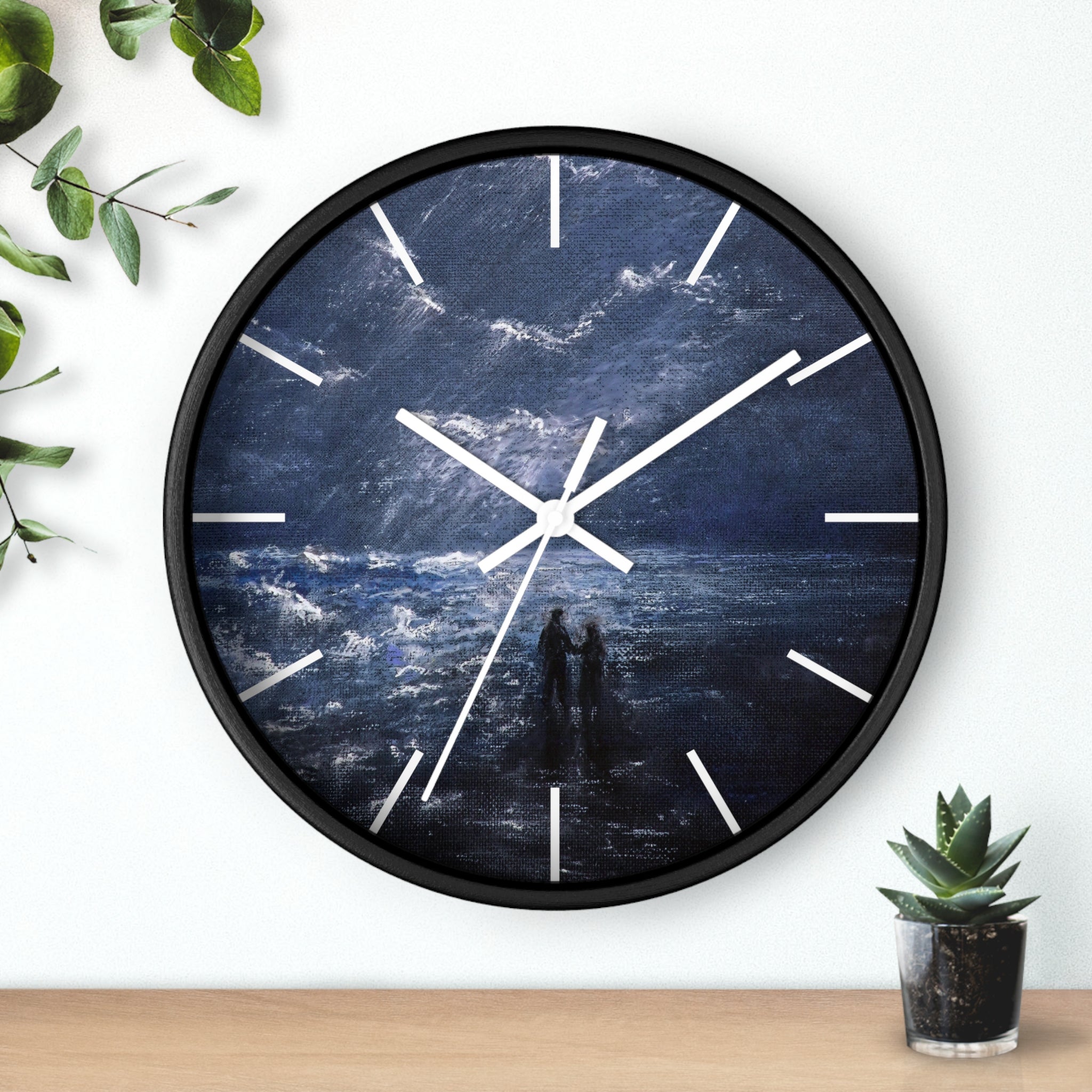 Wall Clock — Moody Ocean Nightscape Clock with Silhouetted Couple