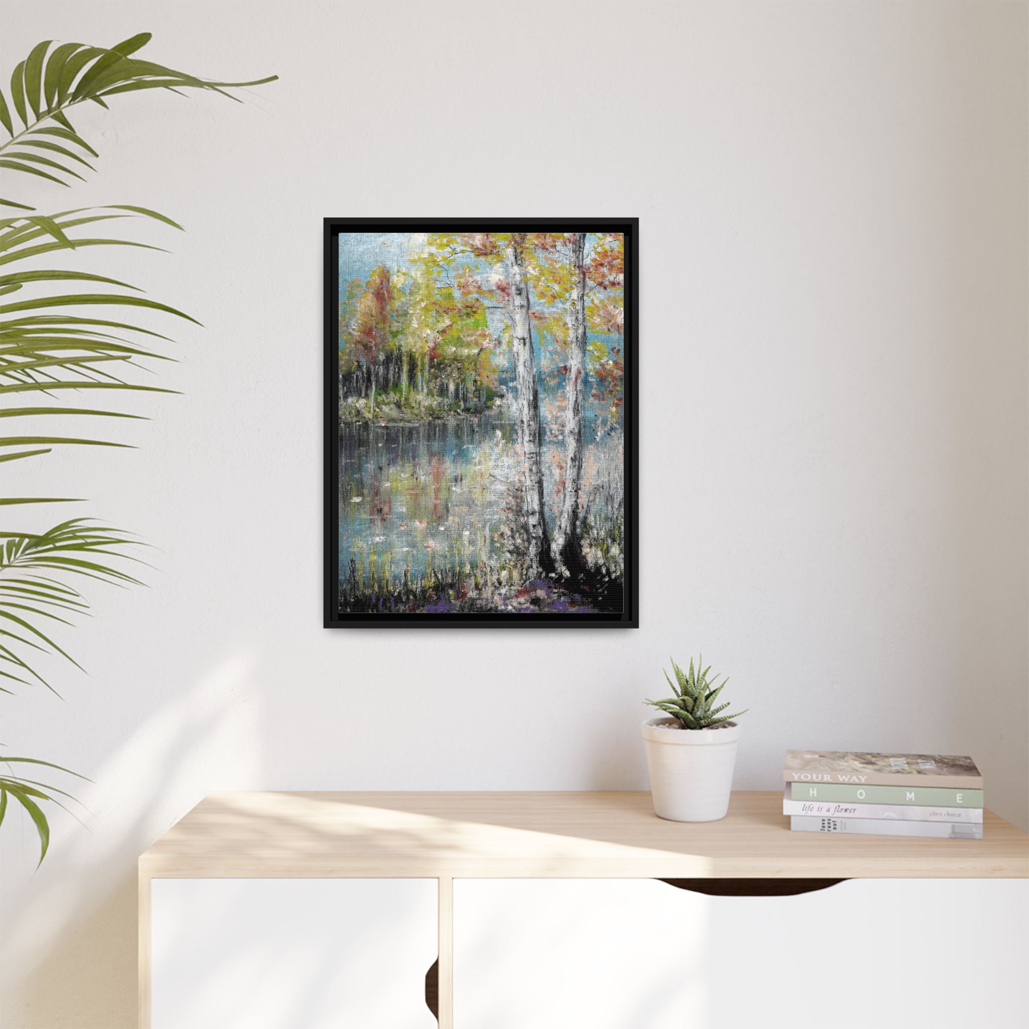 Framed Matte Canvas-Trees by the Lake