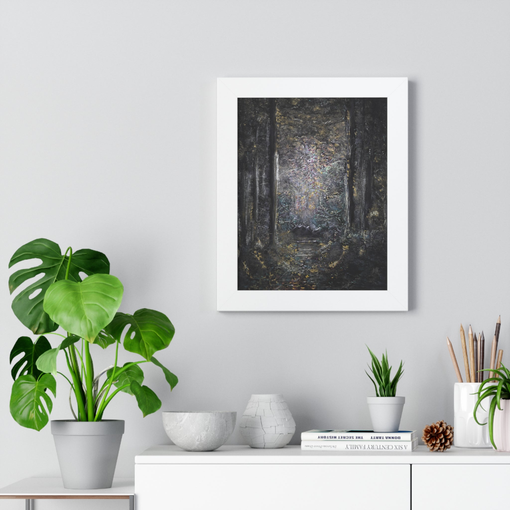Framed Poster — Moody Forest Path Art Print (Vertical)