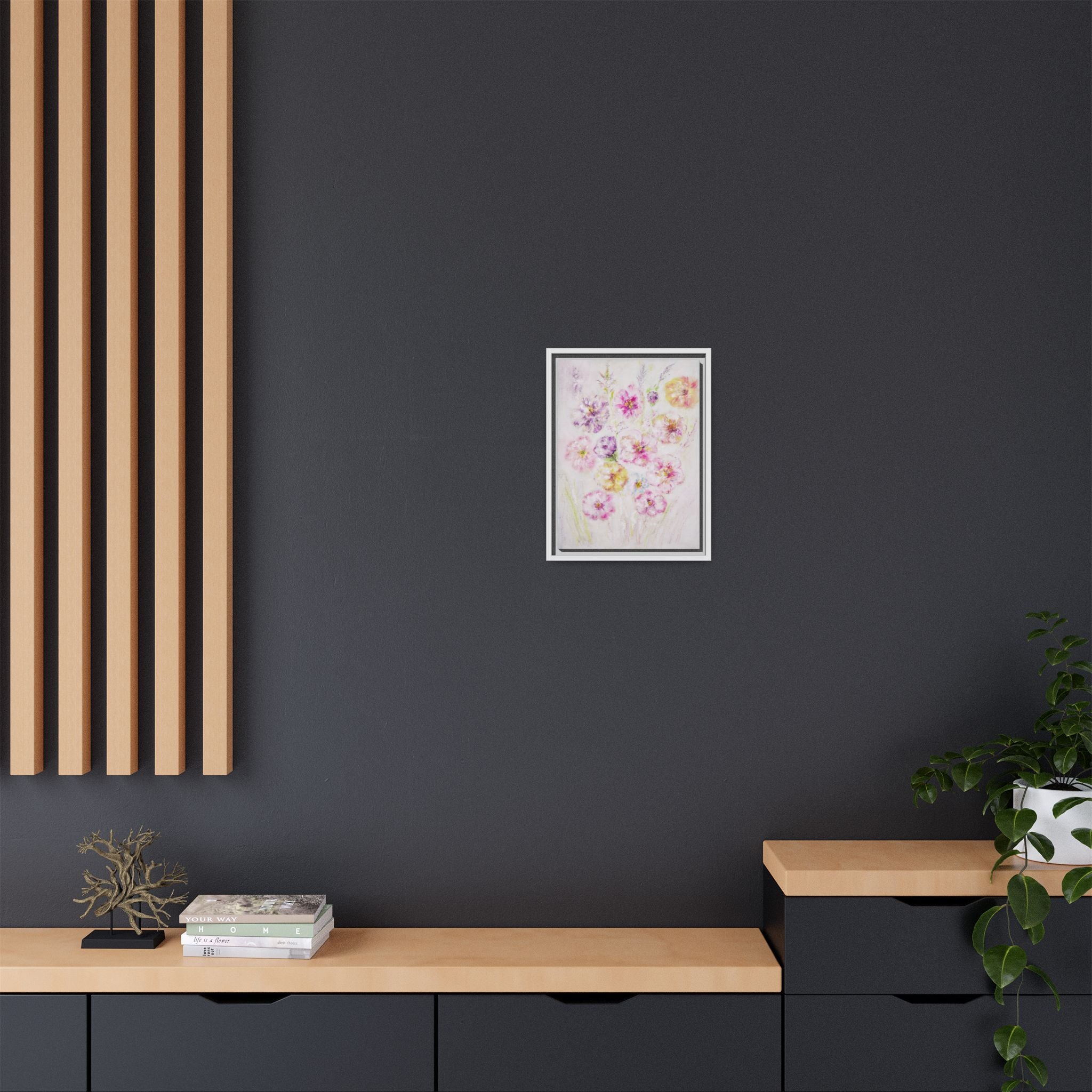 Framed Floral Canvas Print — Soft Pastel Bouquet Wall Art