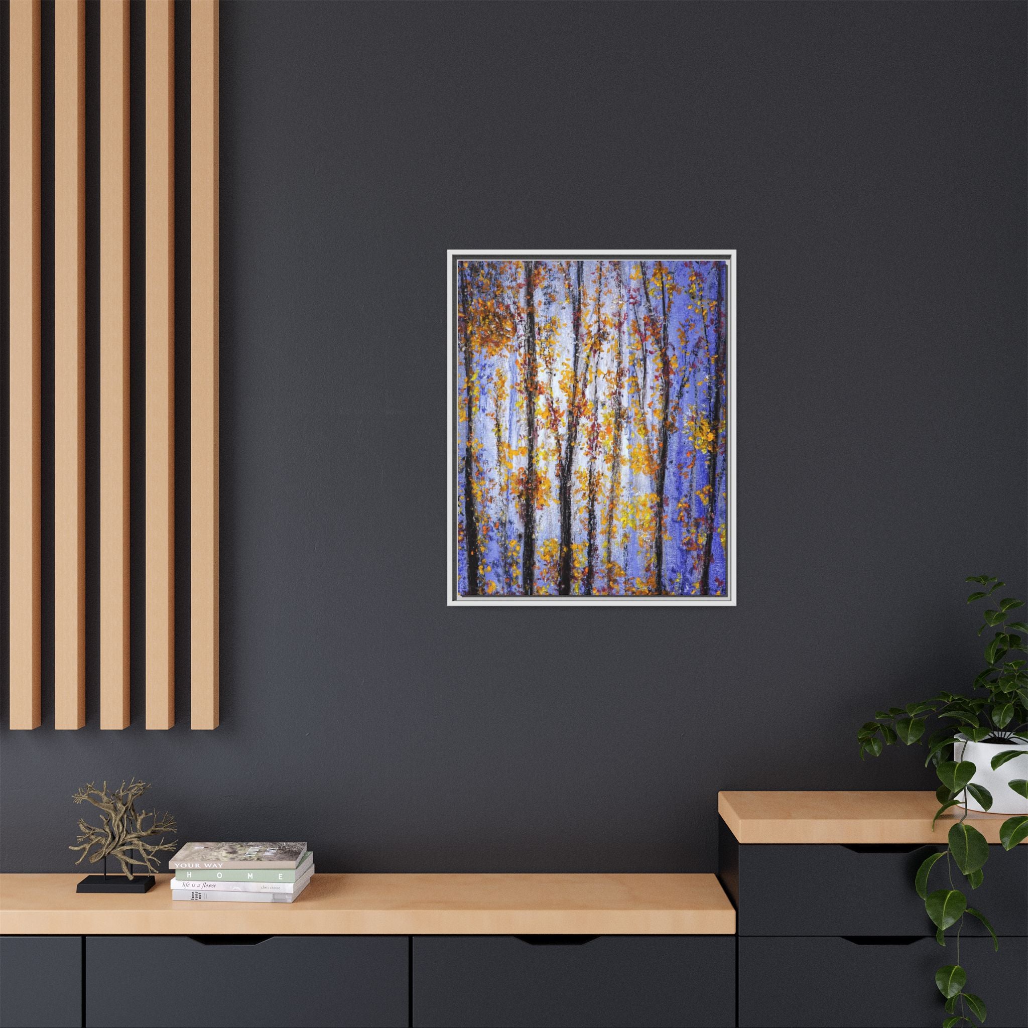 Framed Matte Canvas Art – Autumn Aspen Trees Wall Print