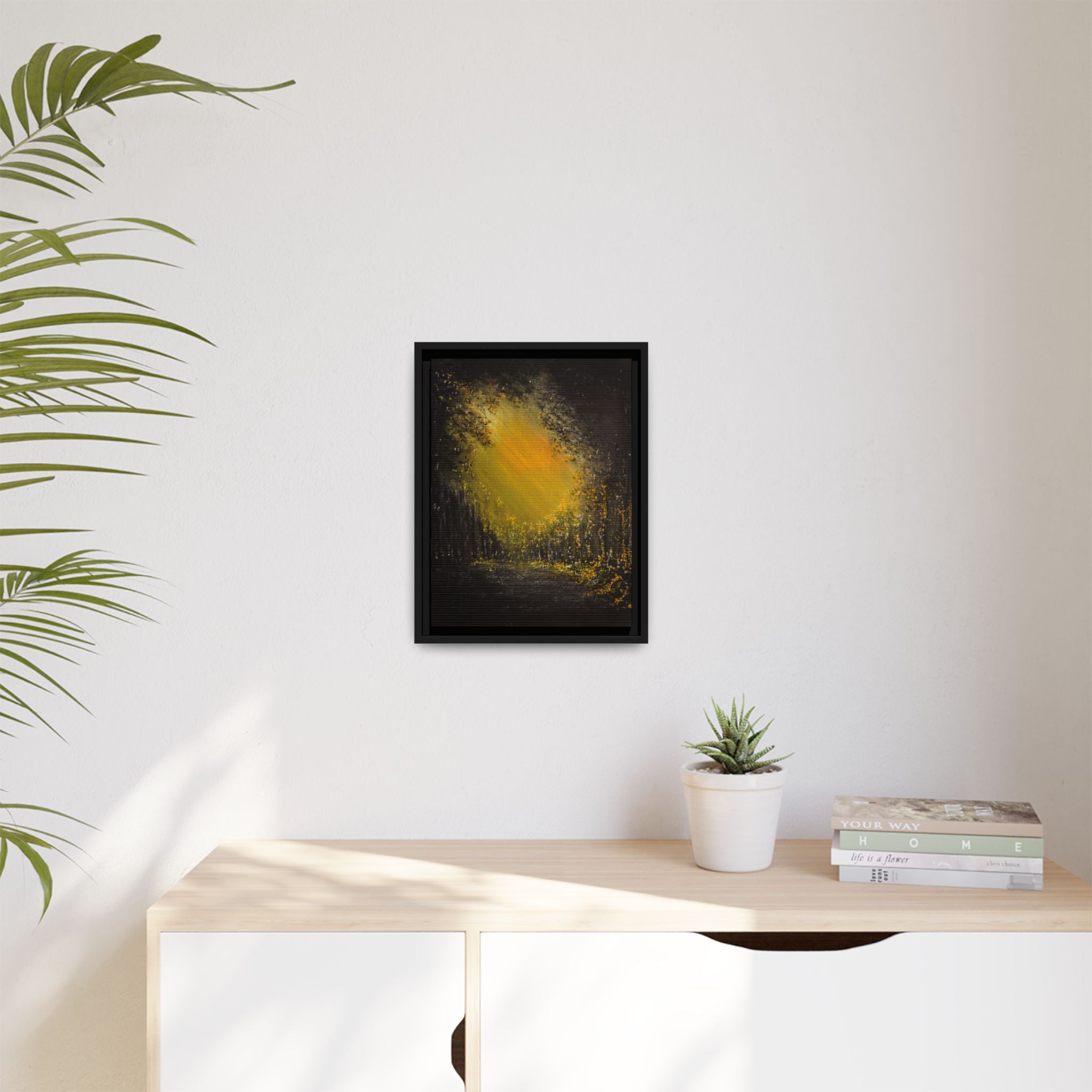 Framed Matte Canvas Wall Art — Golden Forest Glow