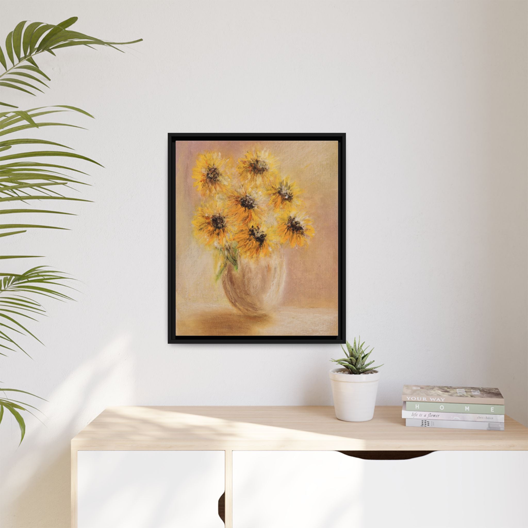 Framed Sunflower Vase — Matte Canvas Wall Art
