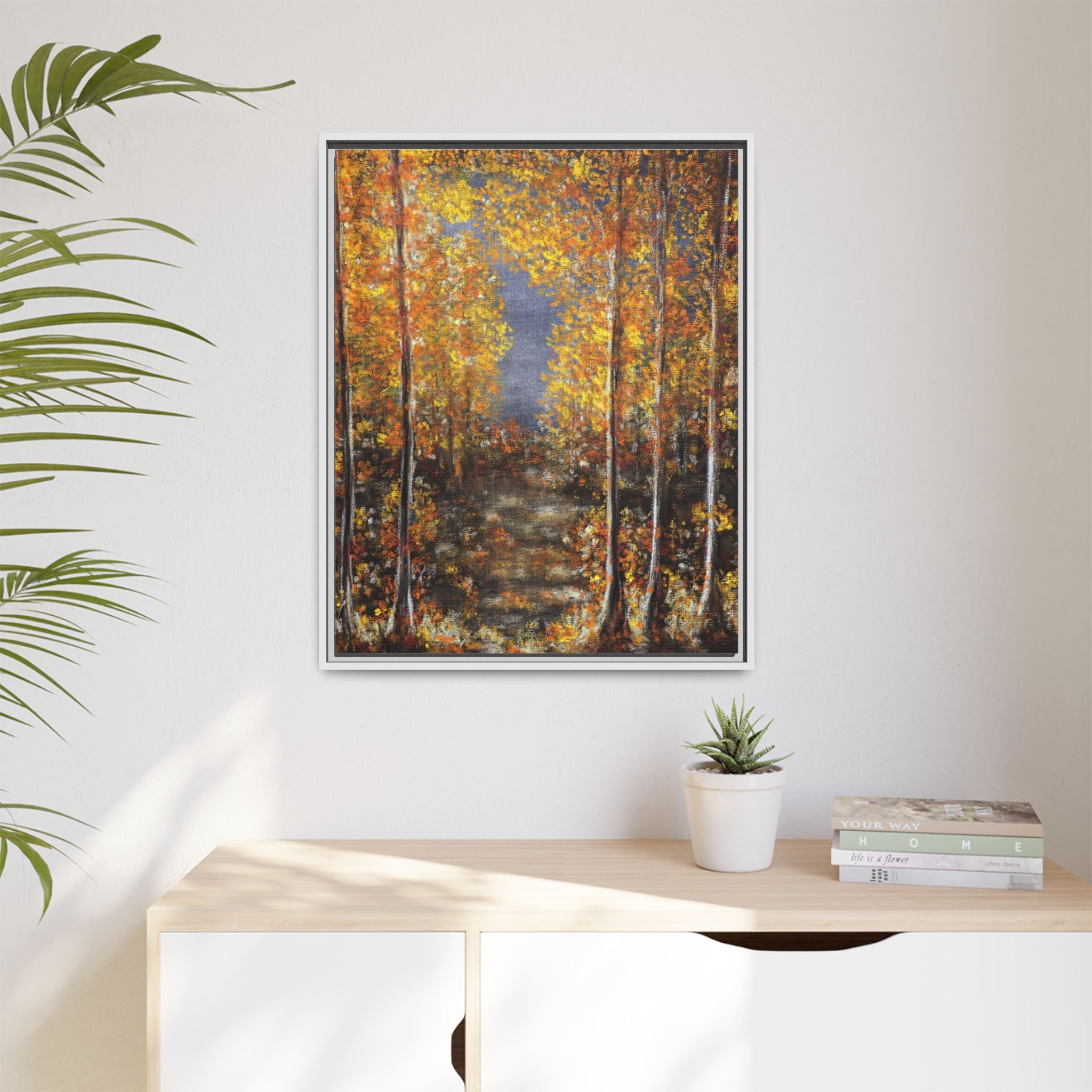 Framed Canvas Art - Autumn Forest Trees Landscape