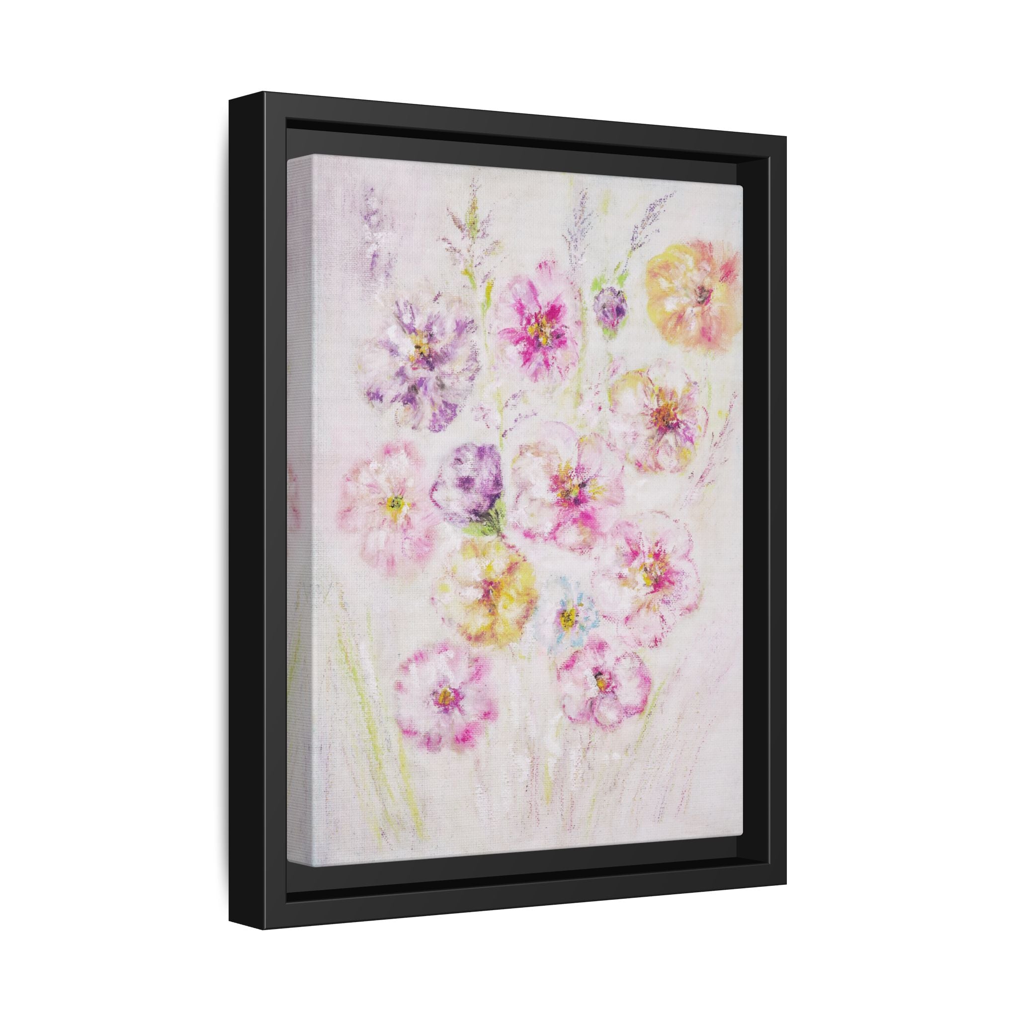 Framed Floral Canvas Print — Soft Pastel Bouquet Wall Art