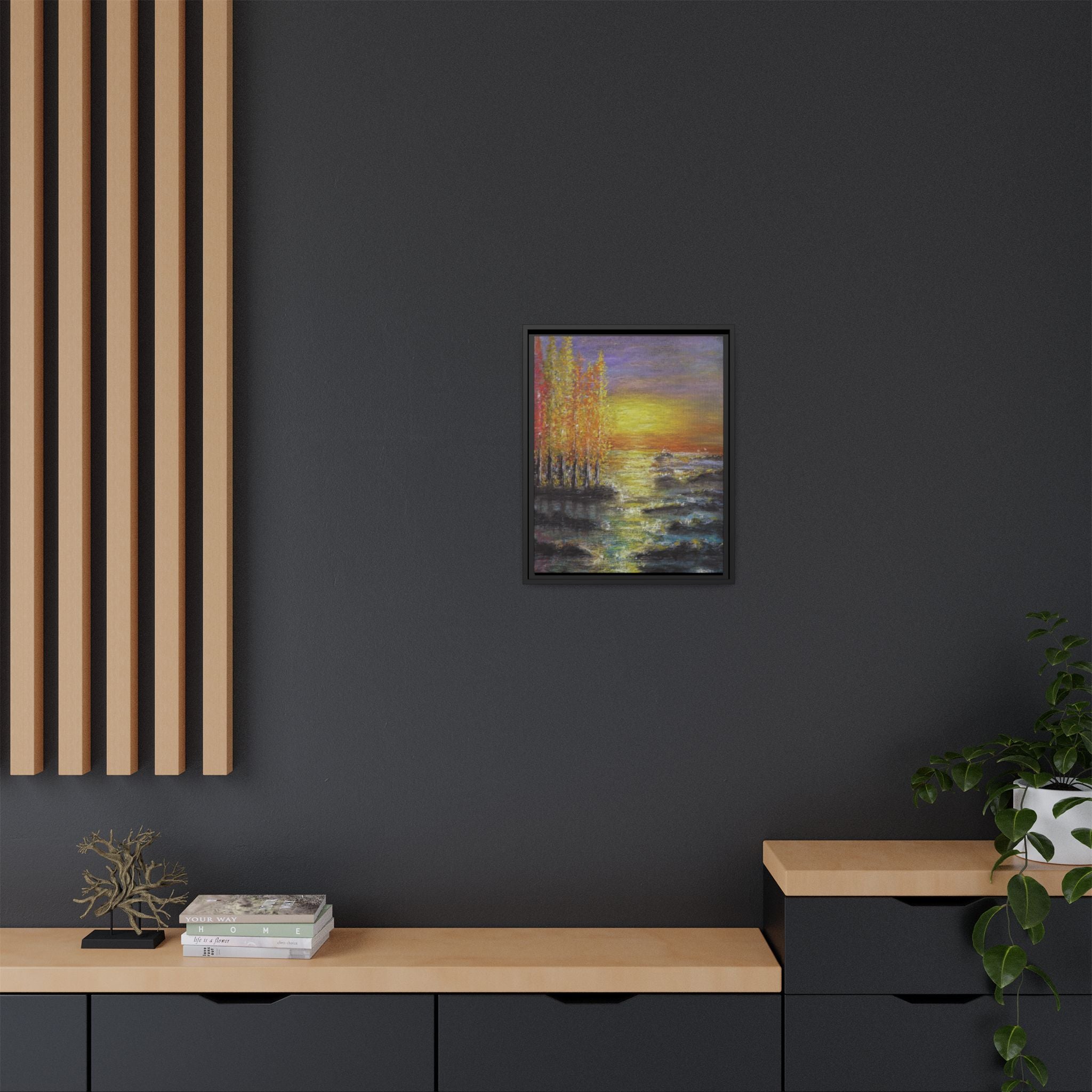 Tranquil Sunset Lake - Framed Matte Canvas Art Print