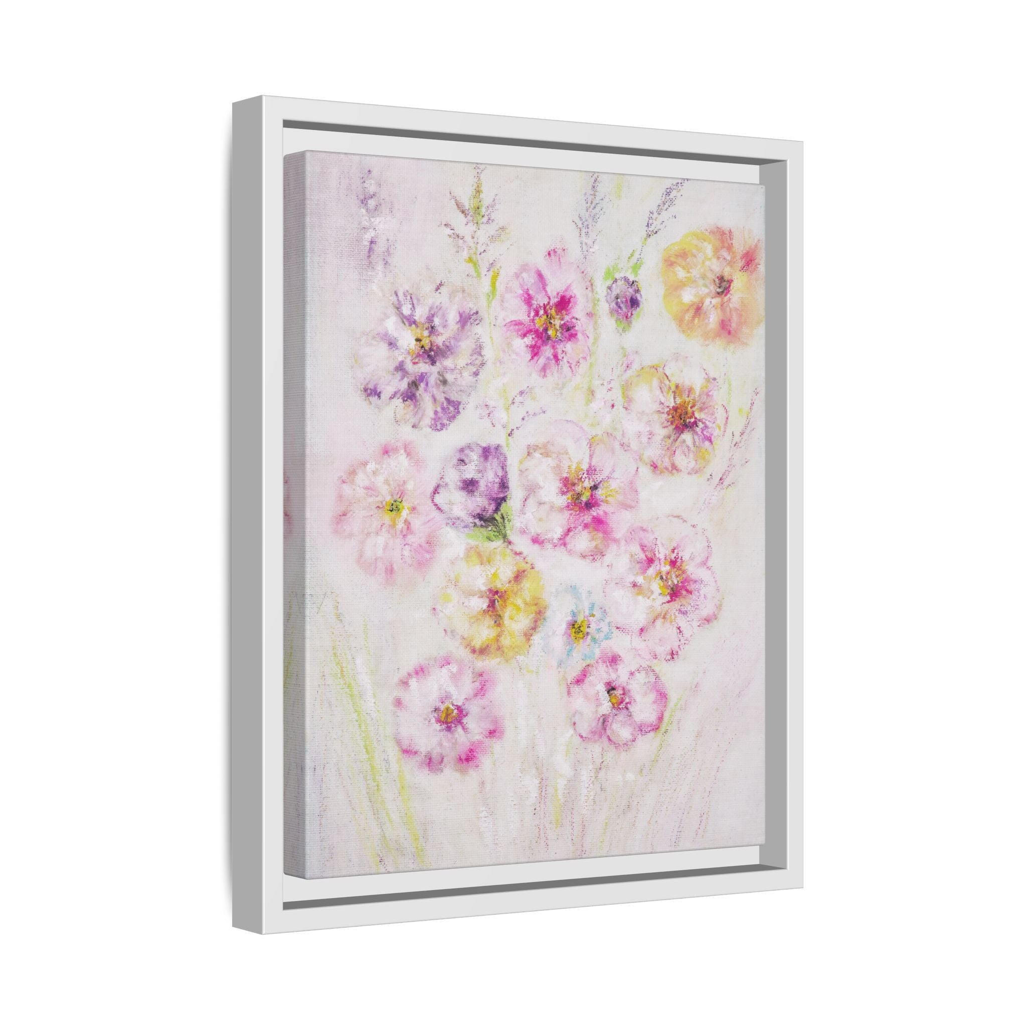 Framed Floral Canvas Print — Soft Pastel Bouquet Wall Art