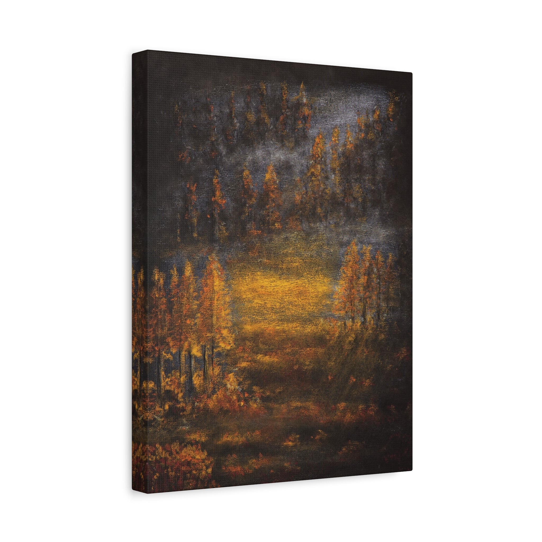 Autumn Mist Canvas Wall Art — Golden Forest Landscape, Matte Stretched Print