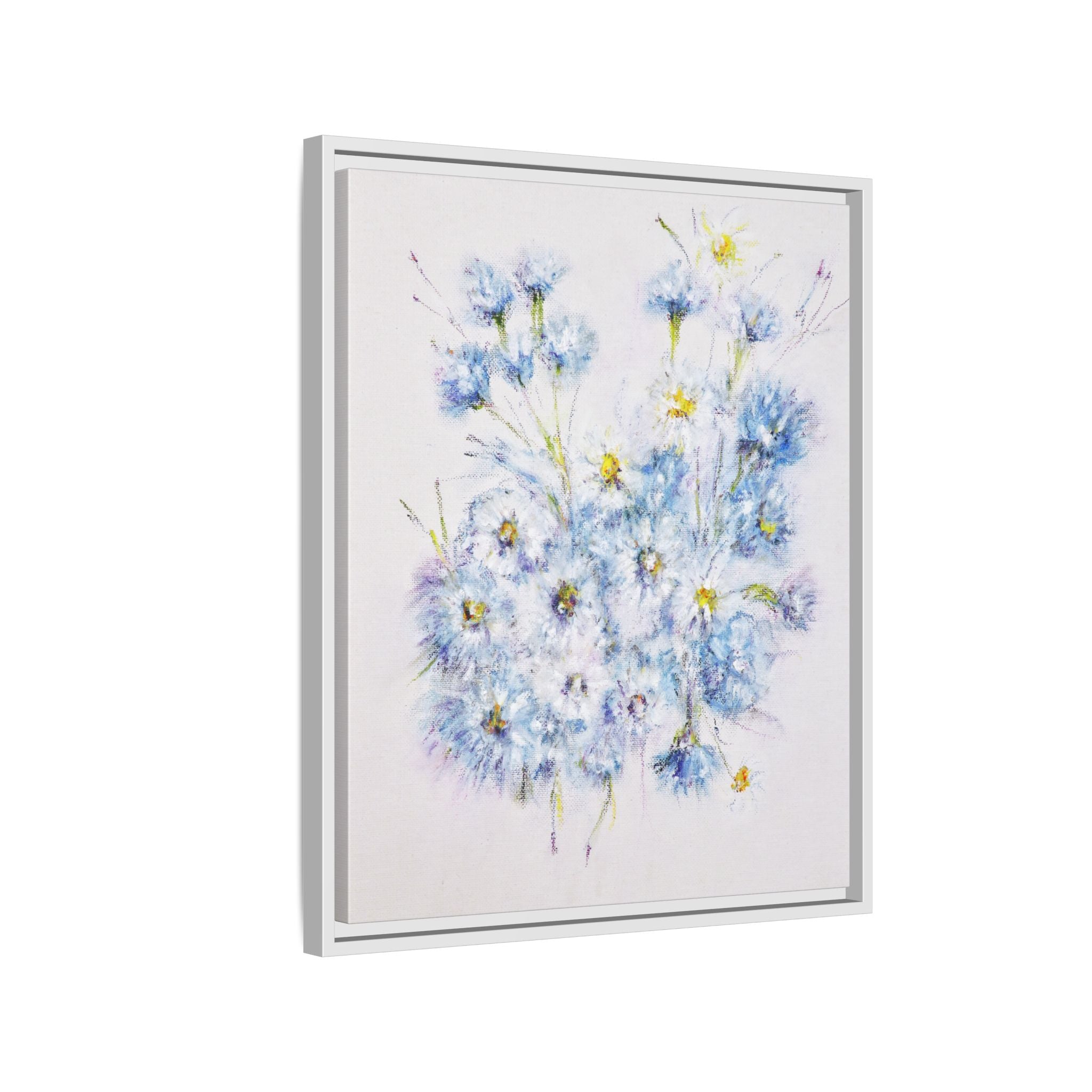 Blue Wildflower Watercolor Canvas Print — Framed Matte Wall Art