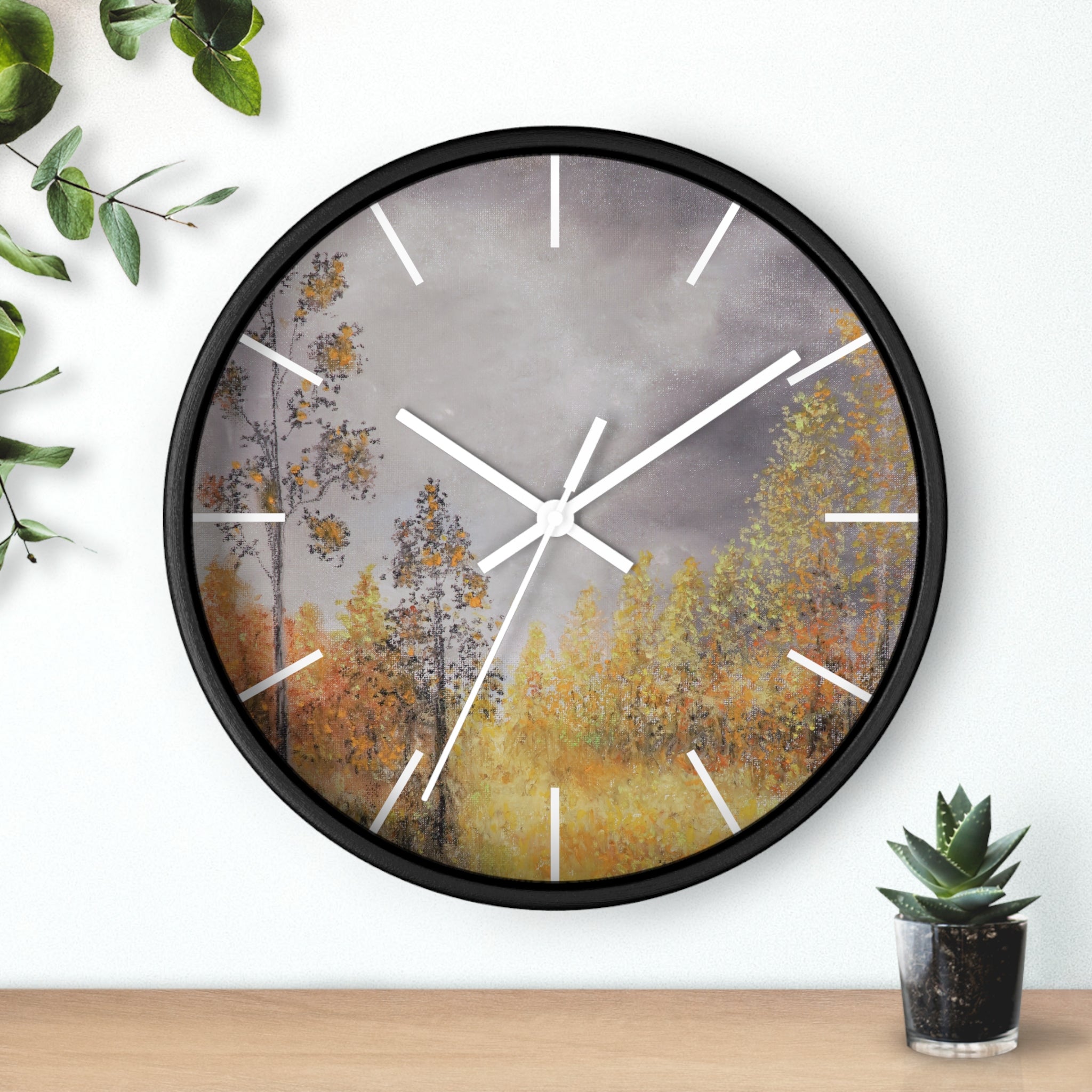 Autumn Meadow Wall Clock — Rustic Fall Landscape Home Decor
