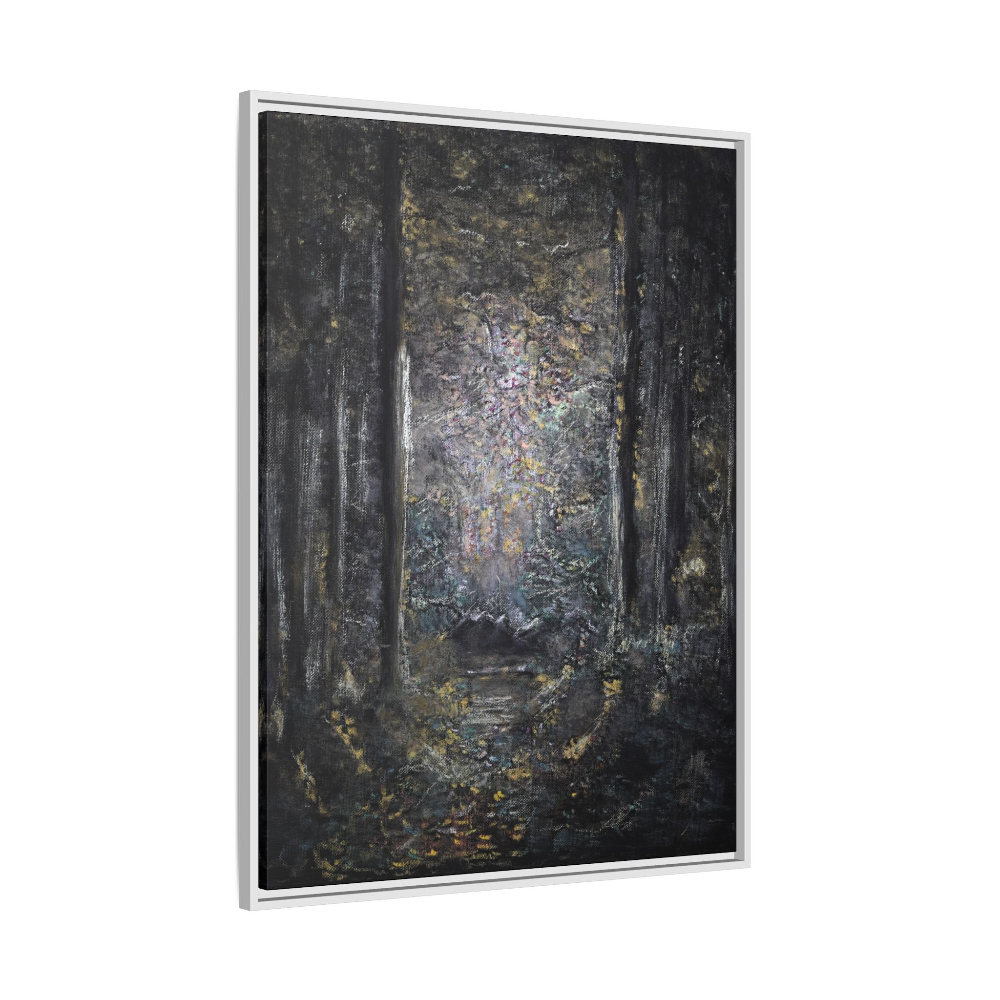 Framed Matte Canvas Forest Painting — Moody Woodland Wall Art