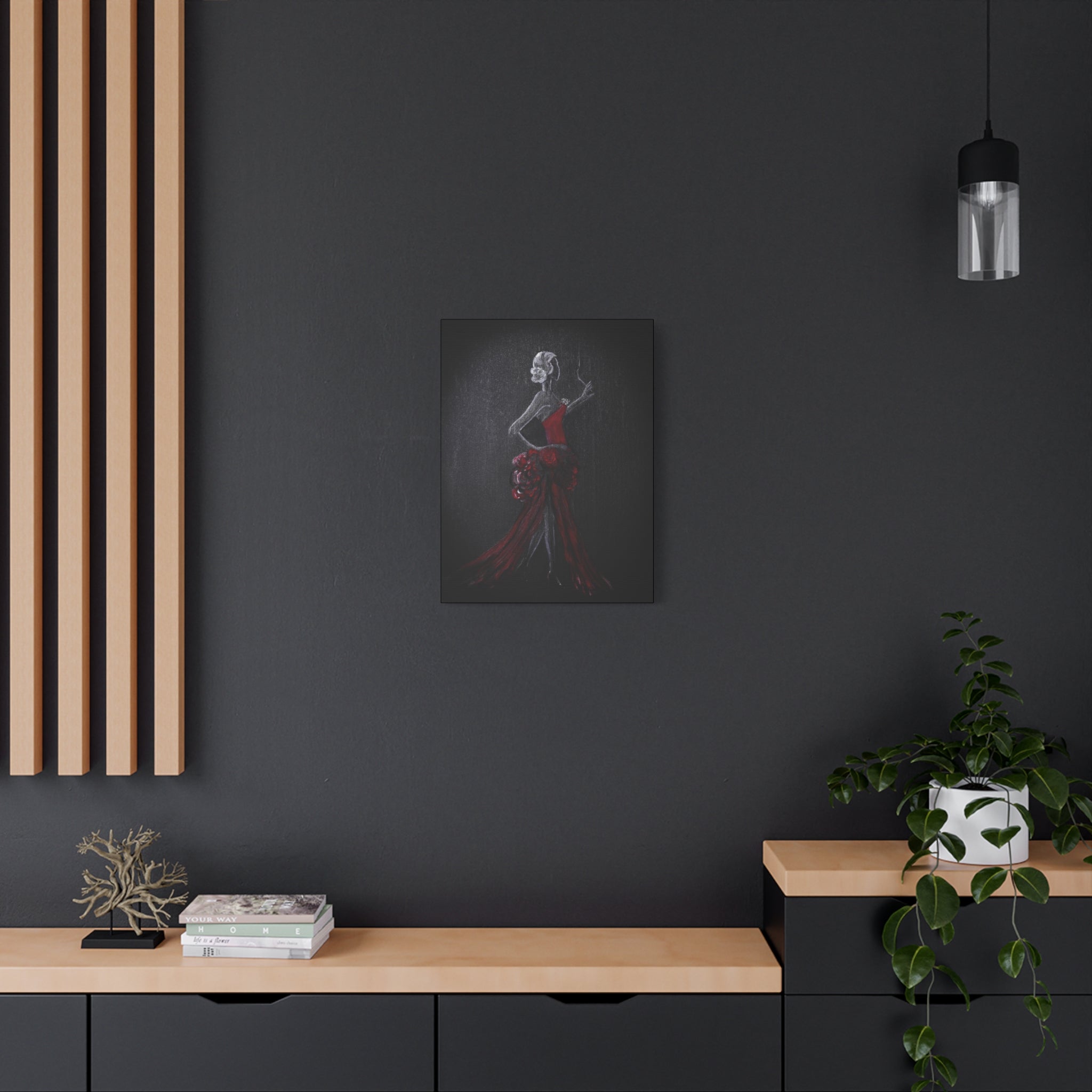 Flamenco Dancer Red Dress Canvas Art — Matte Stretched Wall Painting