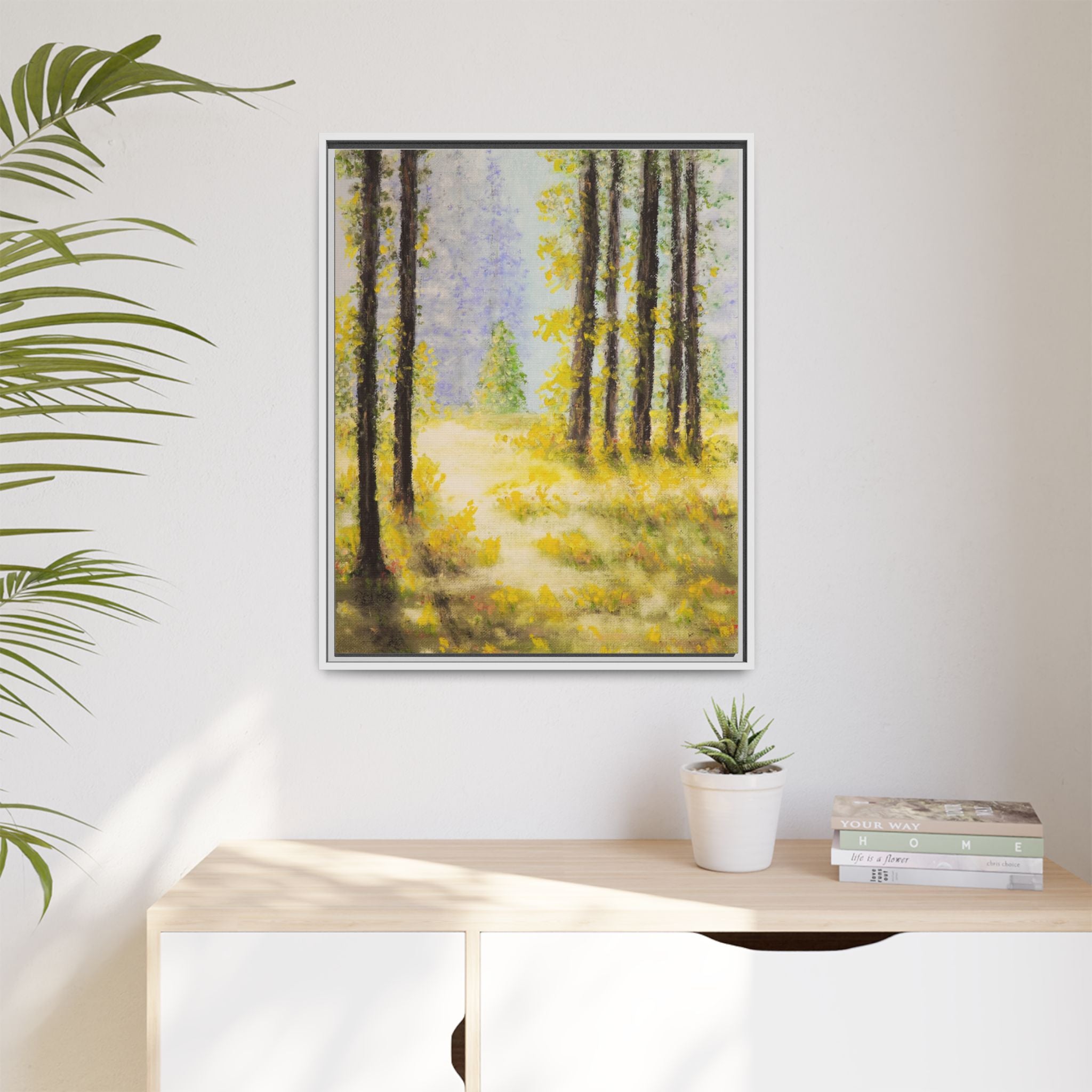 Framed Matte Canvas Print — Sunlit Forest Landscape Wall Art
