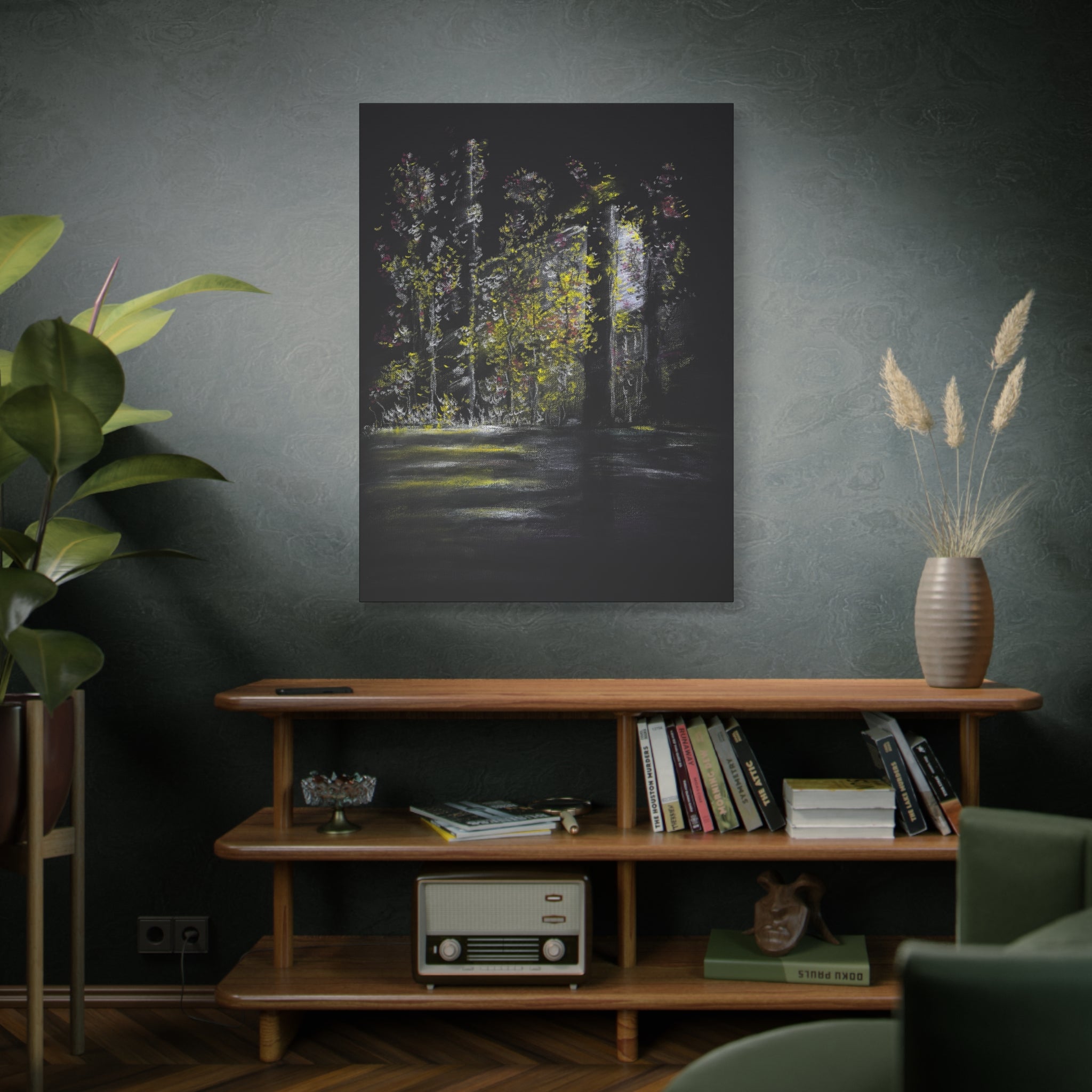 Matte Canvas - Moonlit Forest Landscape Stretched Art Print