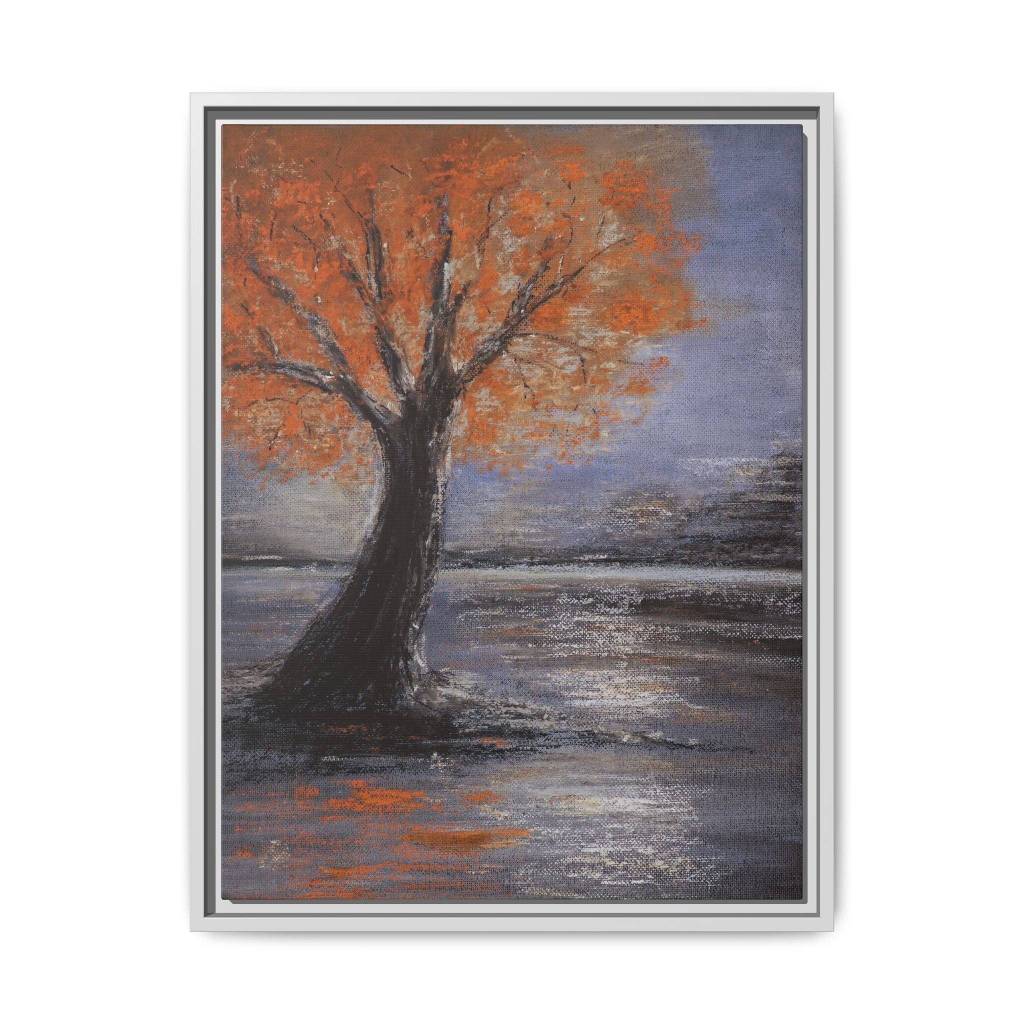 Framed Autumn Tree Canvas Print — Orange Tree Landscape Wall Art