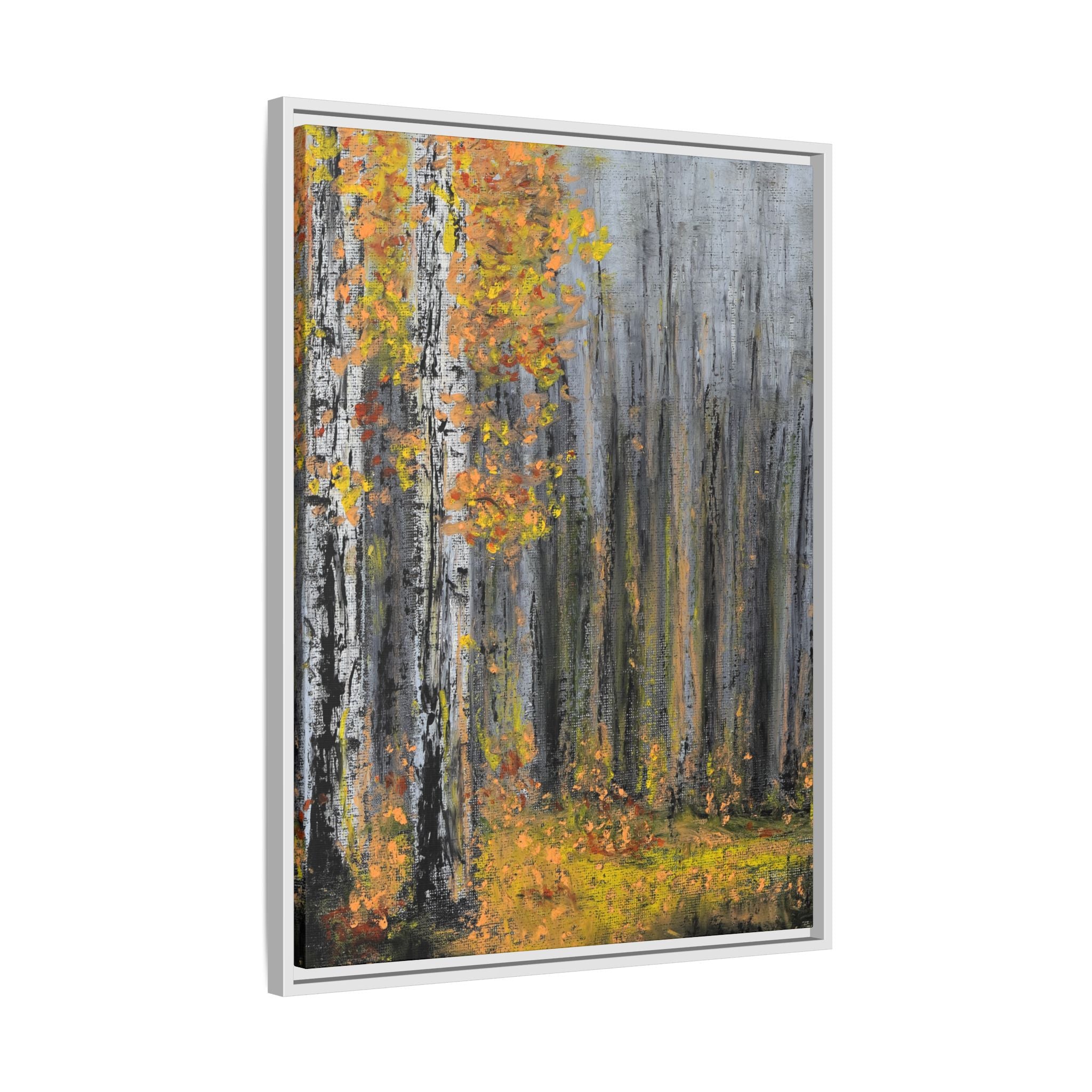 Framed Matte Canvas Print — Autumn Birch Forest Wall Art