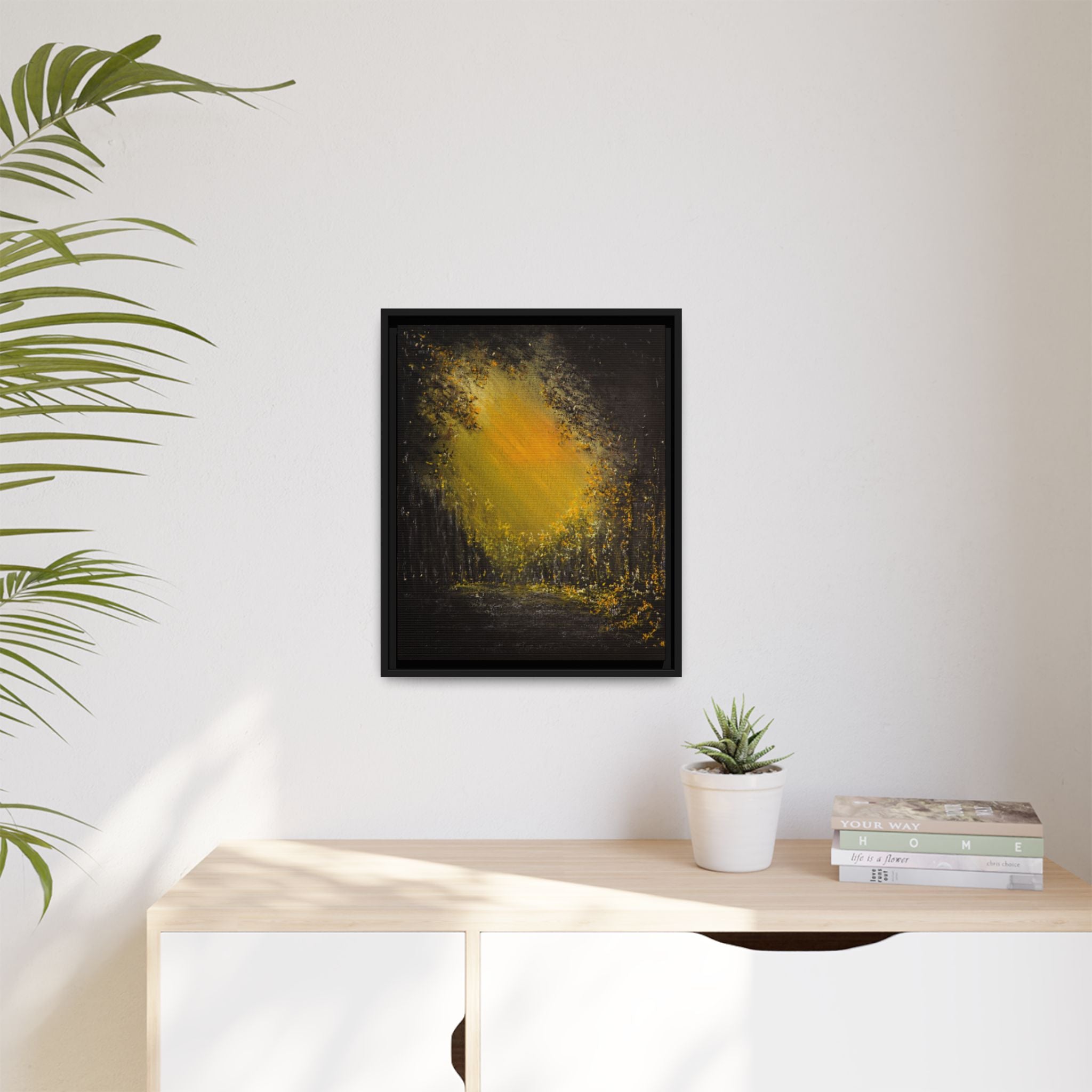 Framed Matte Canvas Wall Art — Golden Forest Glow