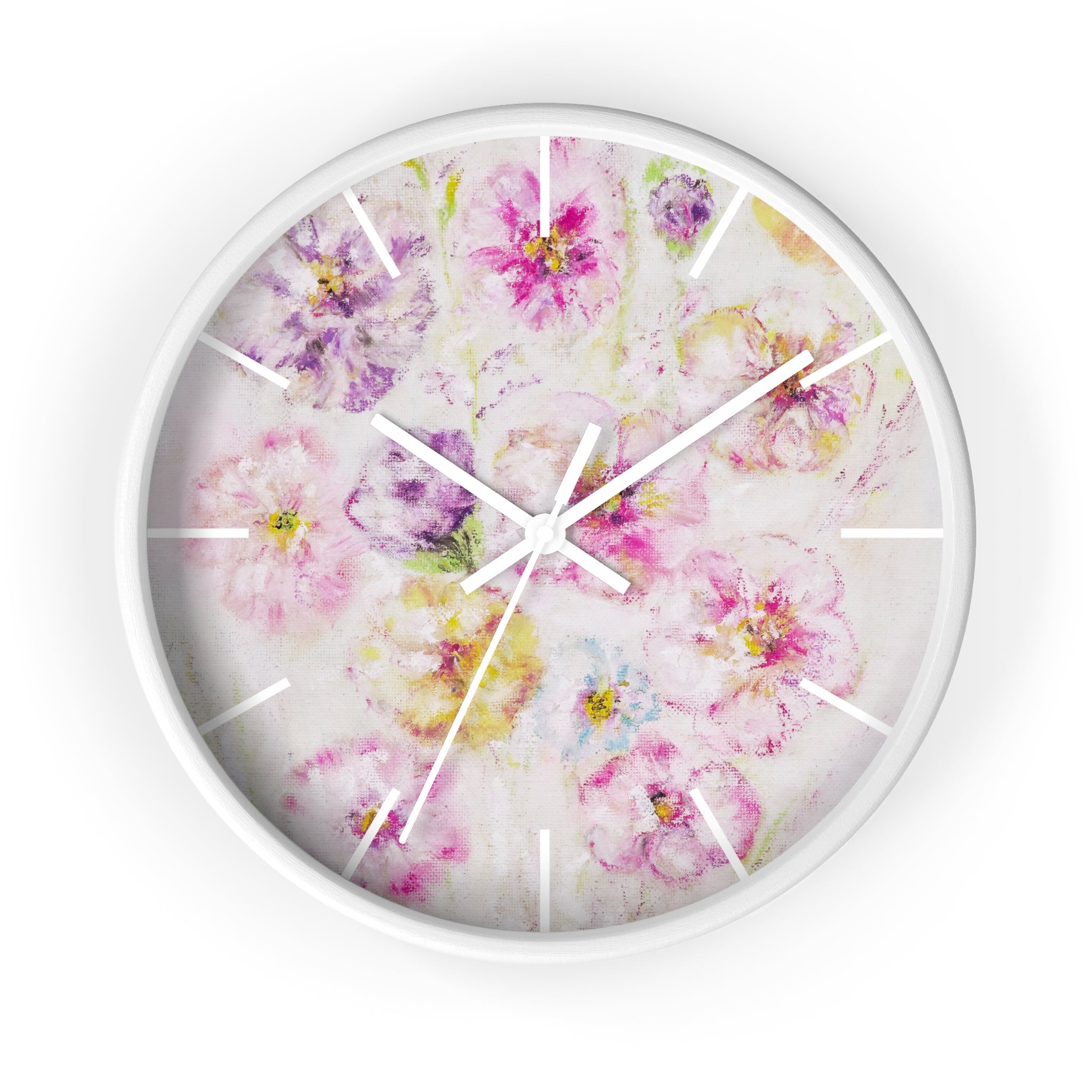 Floral Watercolor Wall Clock — Soft Pink Garden Floral Home Décor