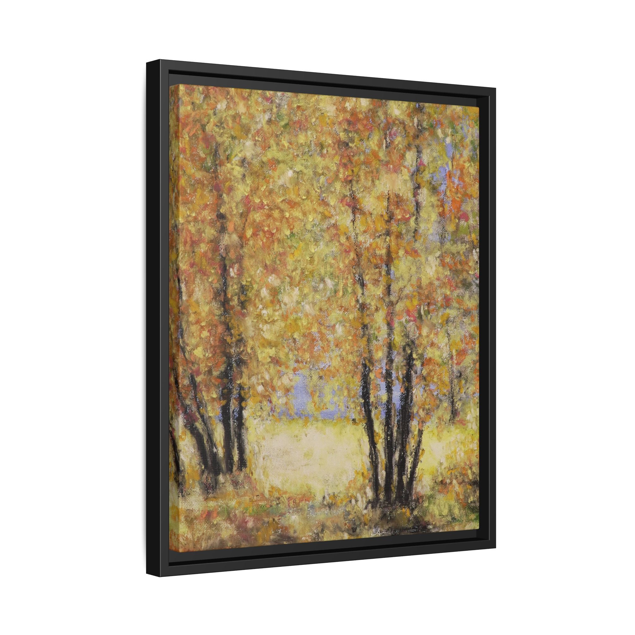 Framed Matte Canvas Autumn Forest Wall Art — Golden Trees Landscape Print