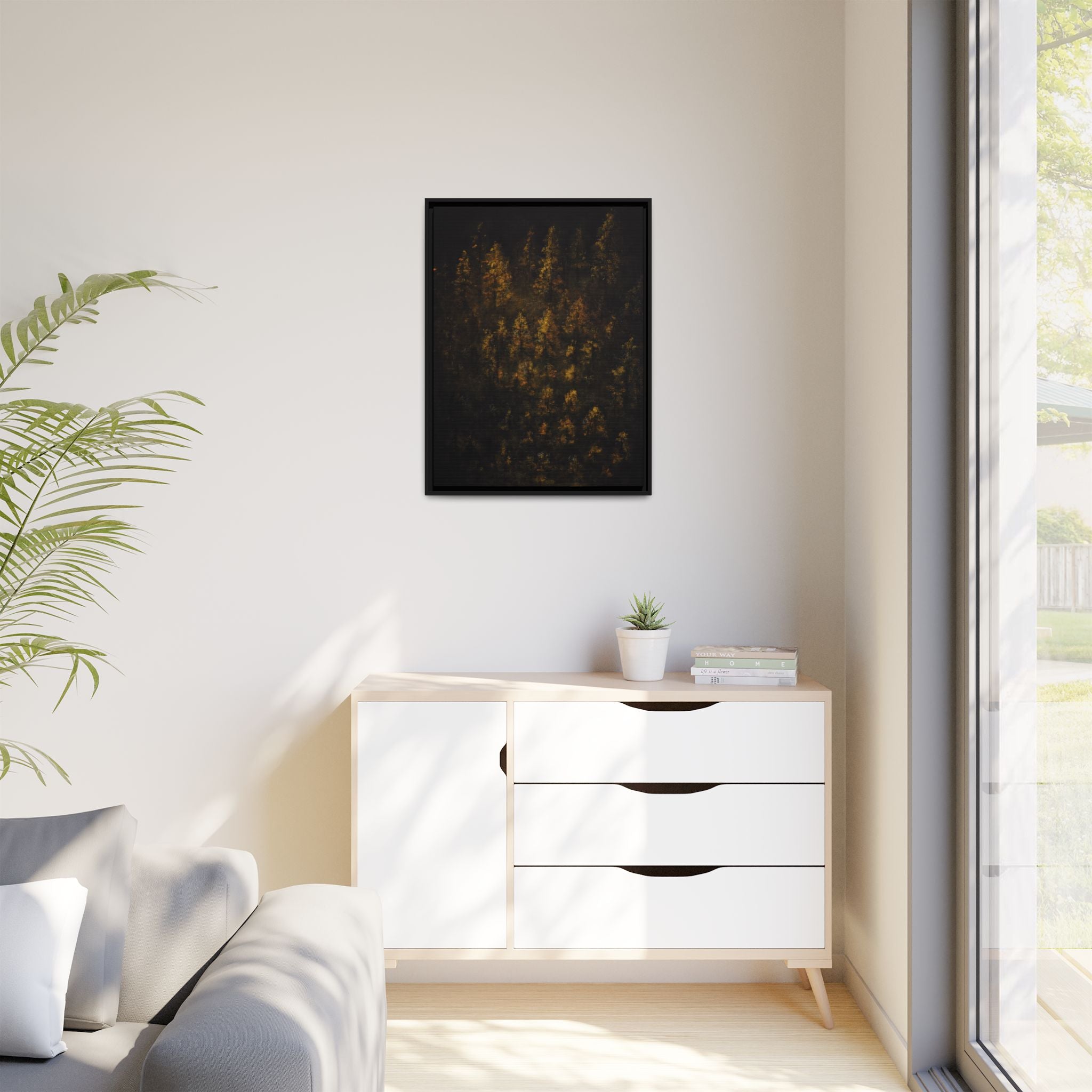 Framed Matte Canvas Forest Print — Golden Autumn Trees Wall Art