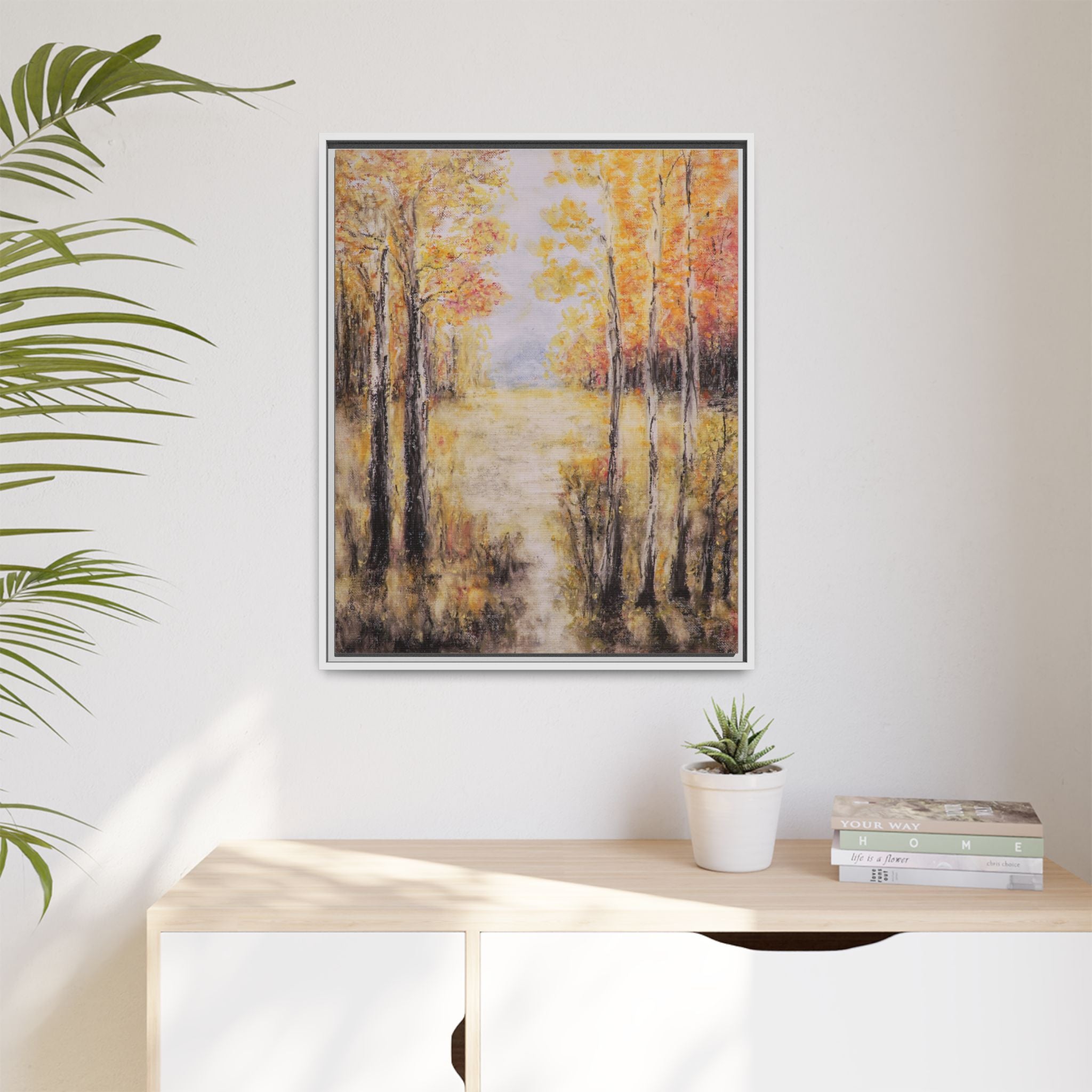 Golden Trees Landscape - Framed Canvas Art