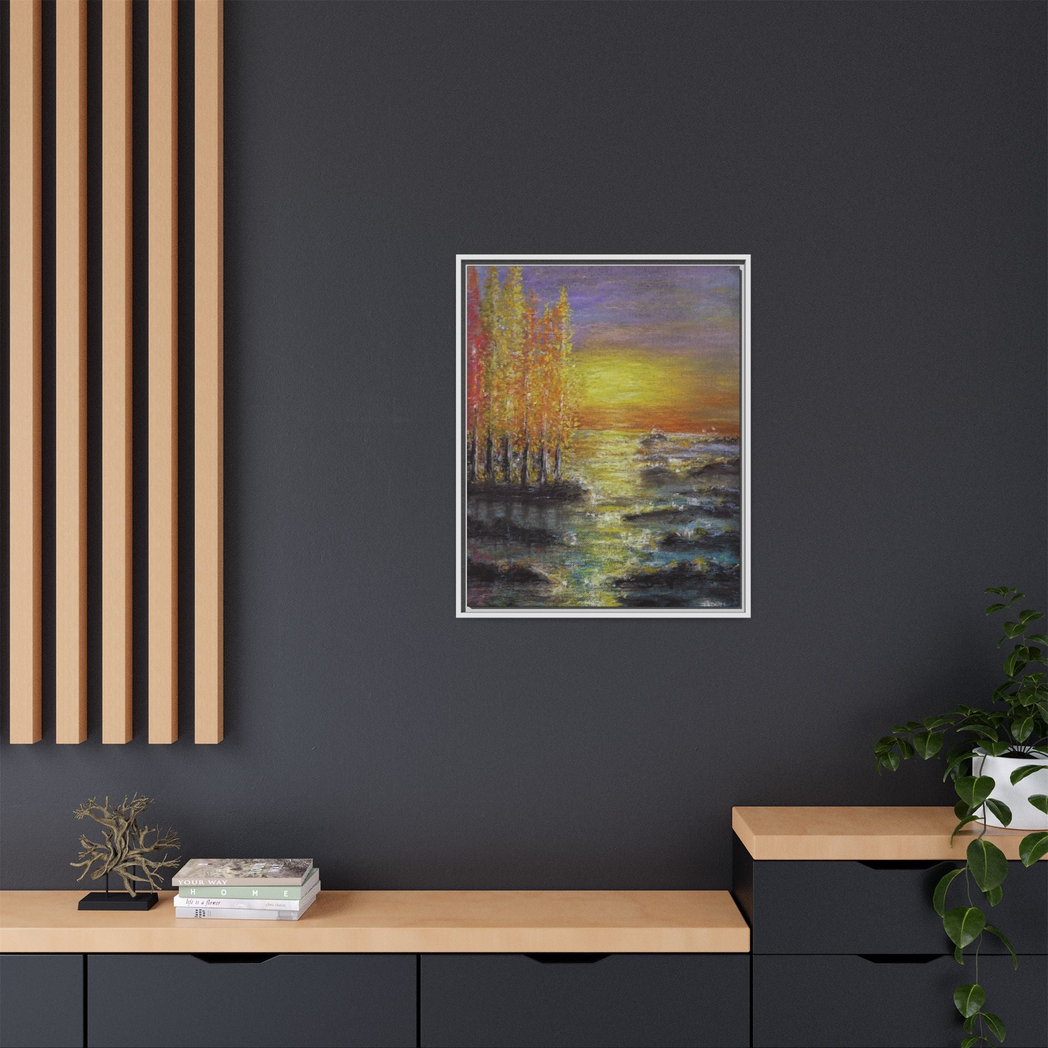 Tranquil Sunset Lake - Framed Matte Canvas Art Print