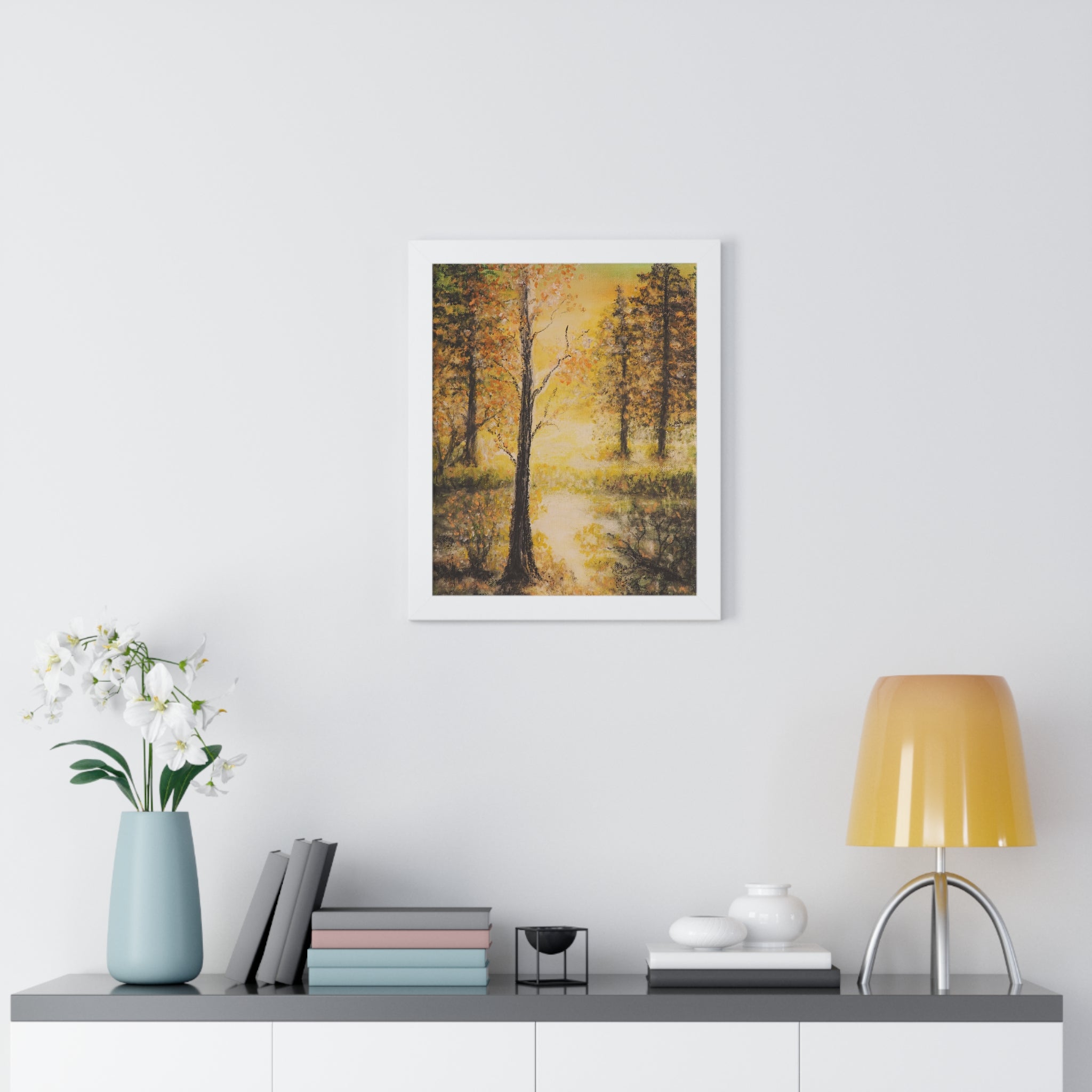Framed Vertical Poster — Golden Forest Landscape Wall Art