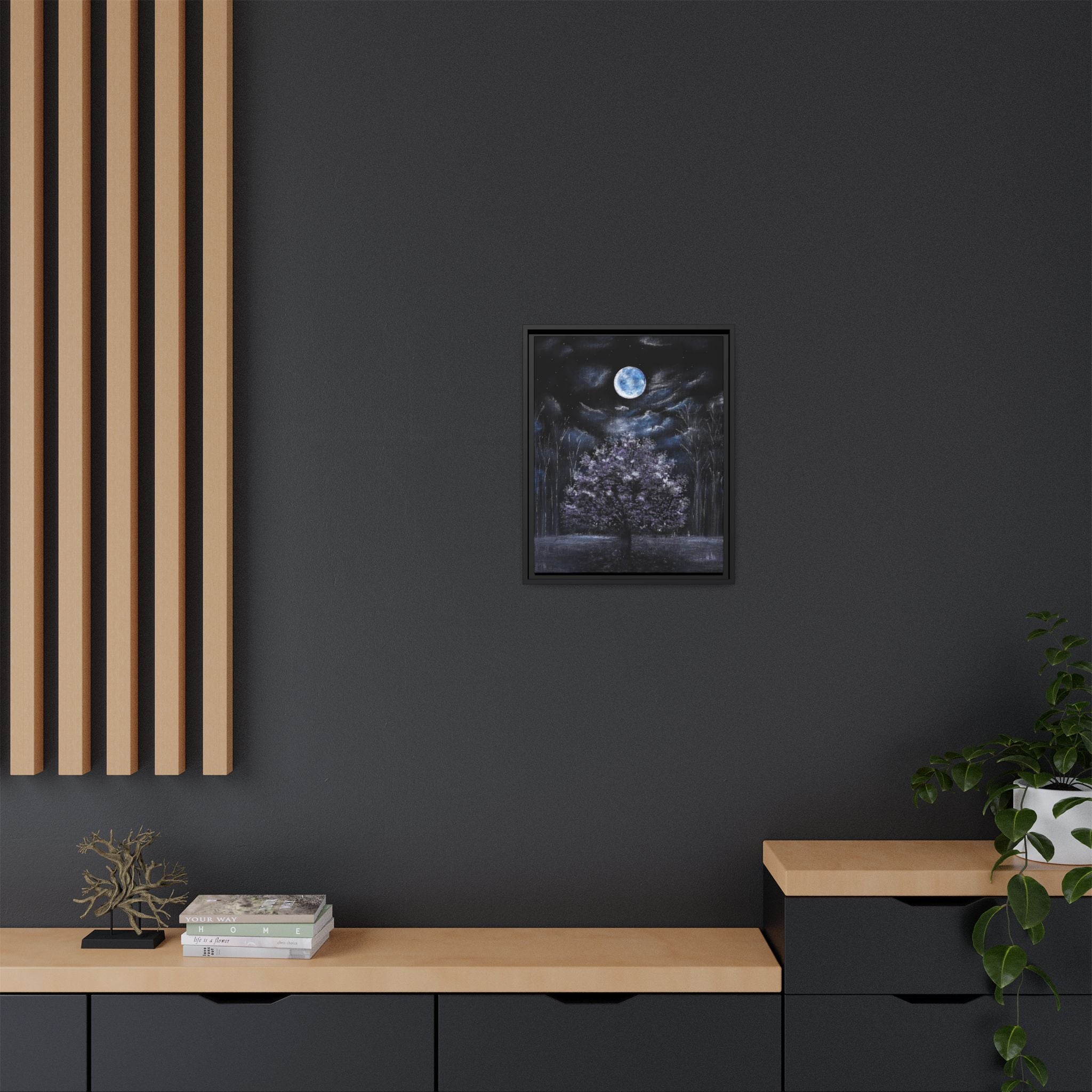Framed Matte Canvas Art — Moonlit Tree Nightscape
