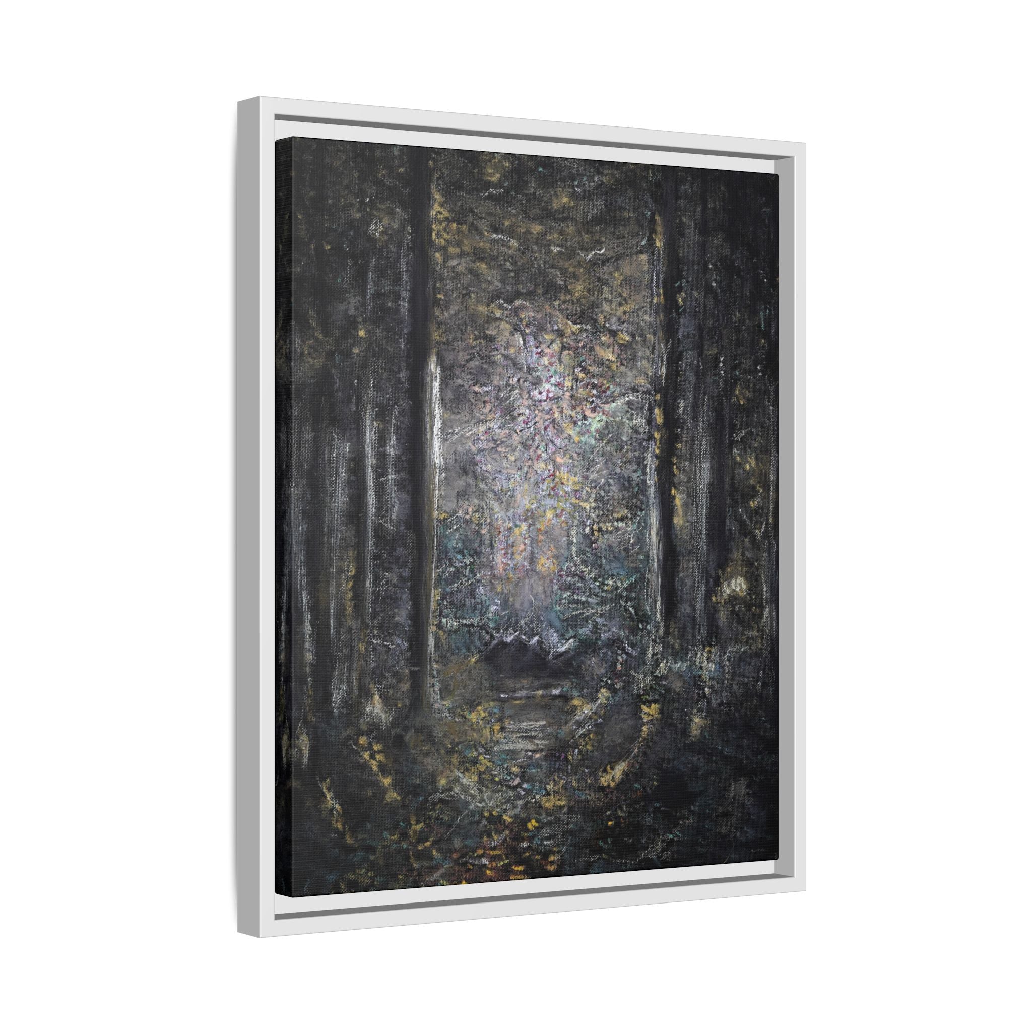Framed Matte Canvas Forest Painting — Moody Woodland Wall Art