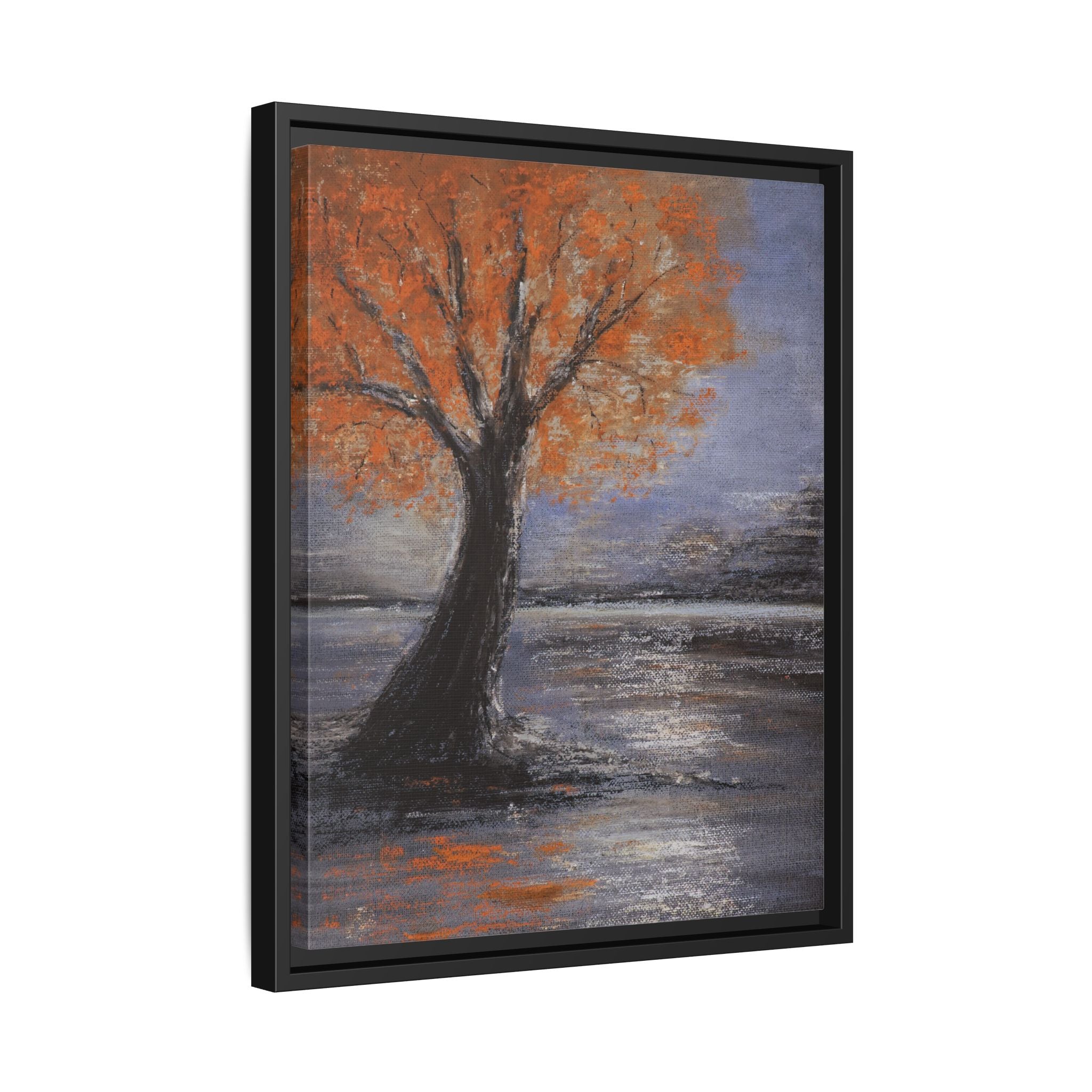 Framed Autumn Tree Canvas Print — Orange Tree Landscape Wall Art