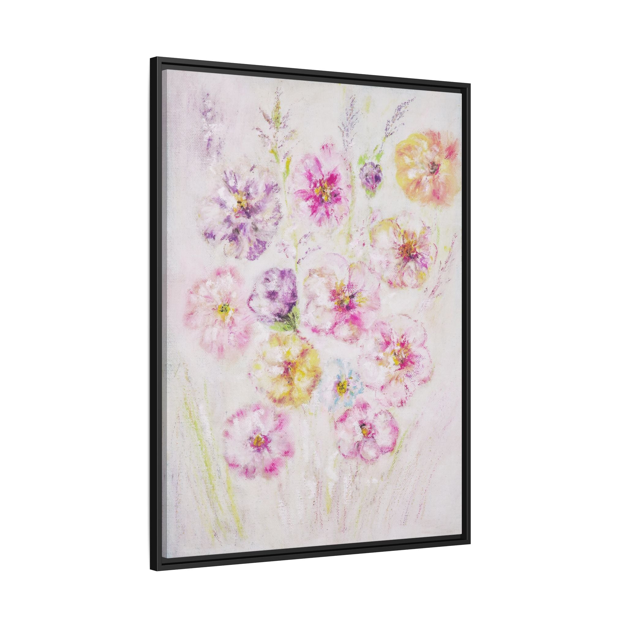 Framed Floral Canvas Print — Soft Pastel Bouquet Wall Art
