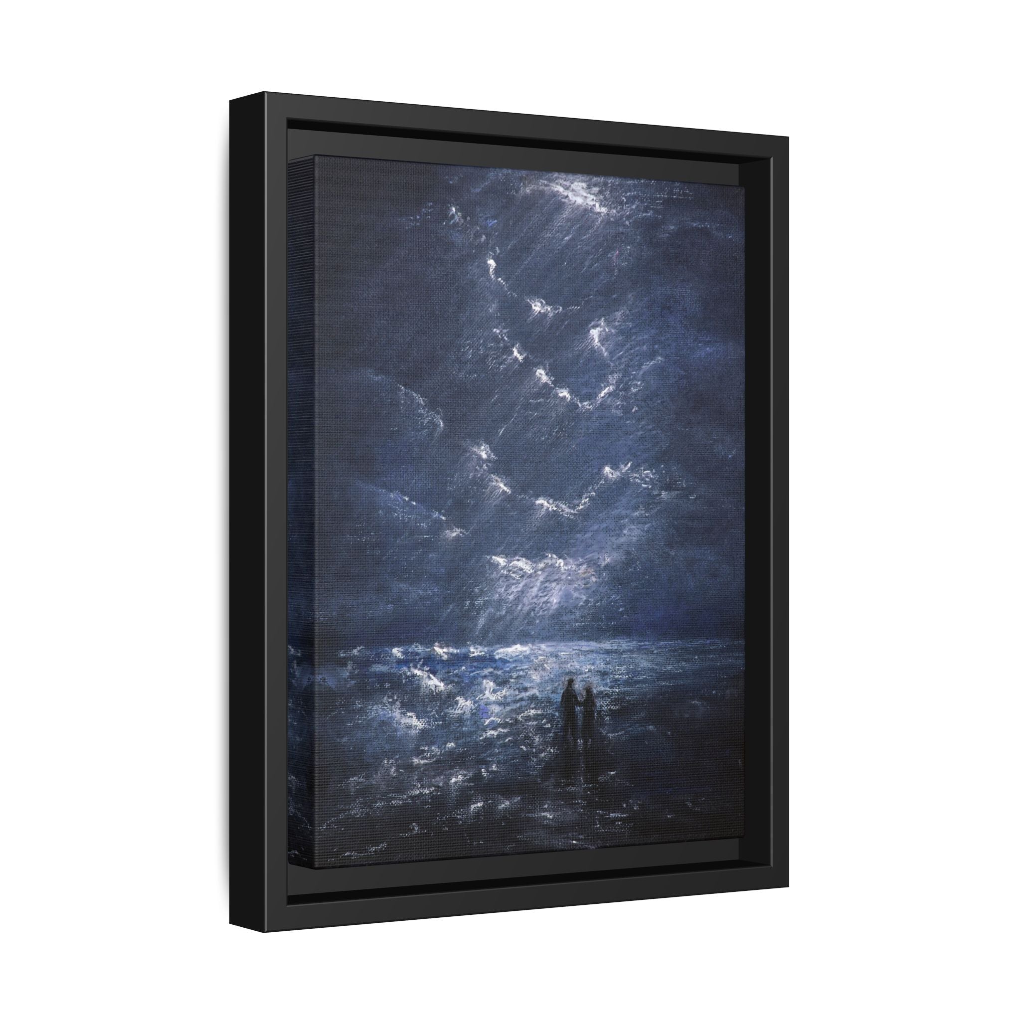 Couple on Shore at Night - Framed Canvas Art
