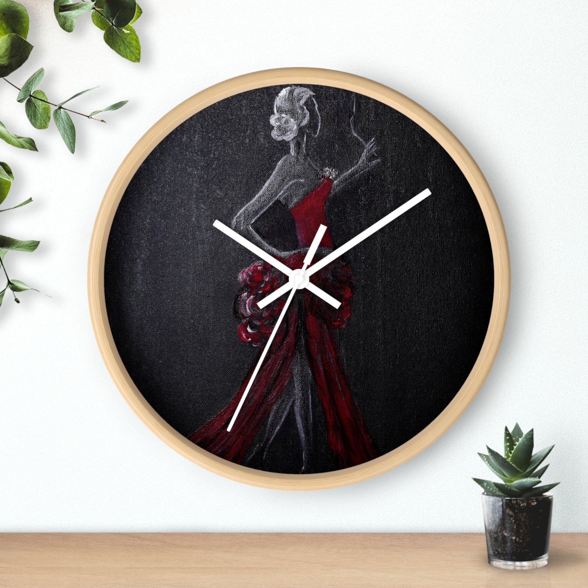 Elegant Lady in Red Dress  Wall Clock — Fashion Illustration Home Decor