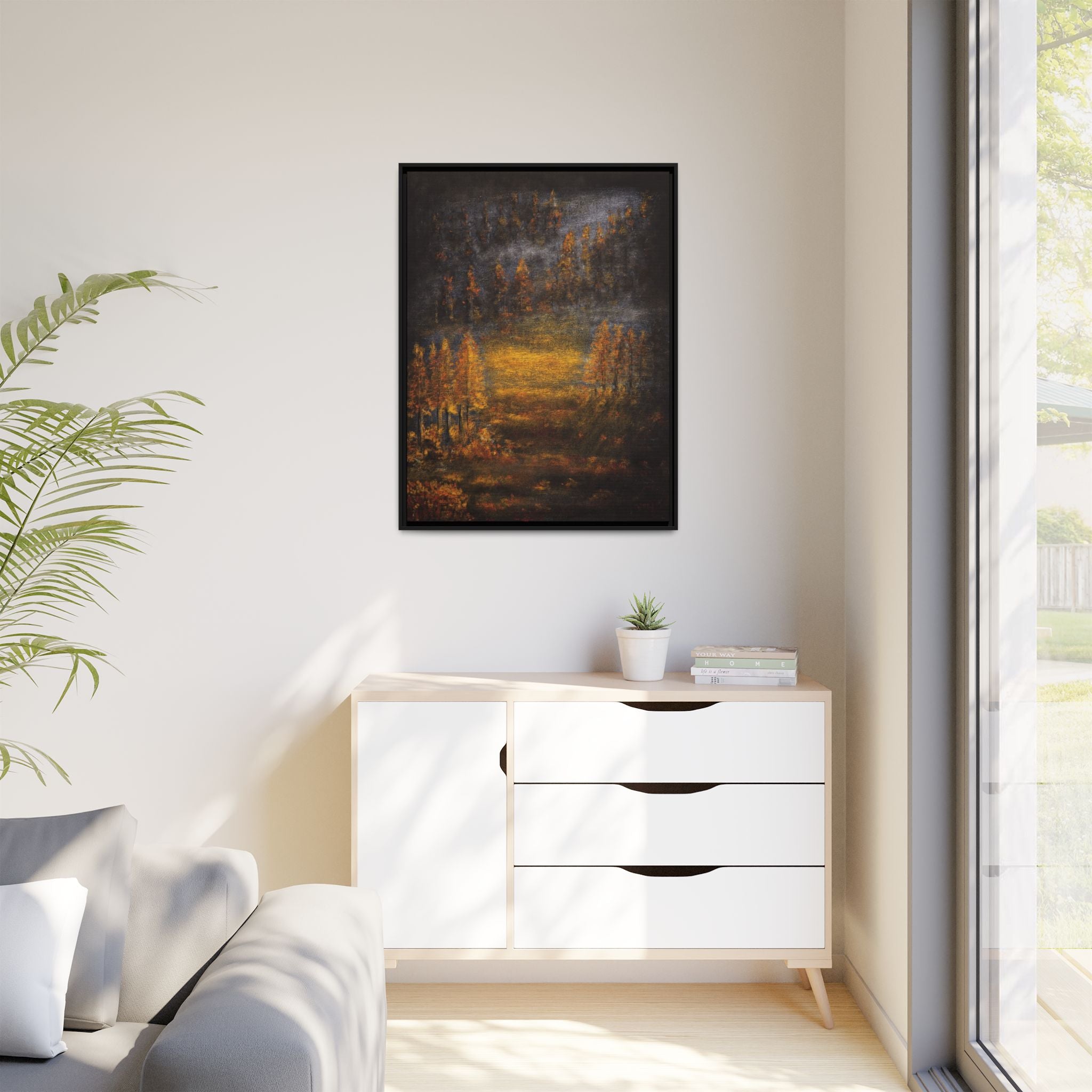 Autumn Glow Landscape - Framed Matte Canvas Wall Art