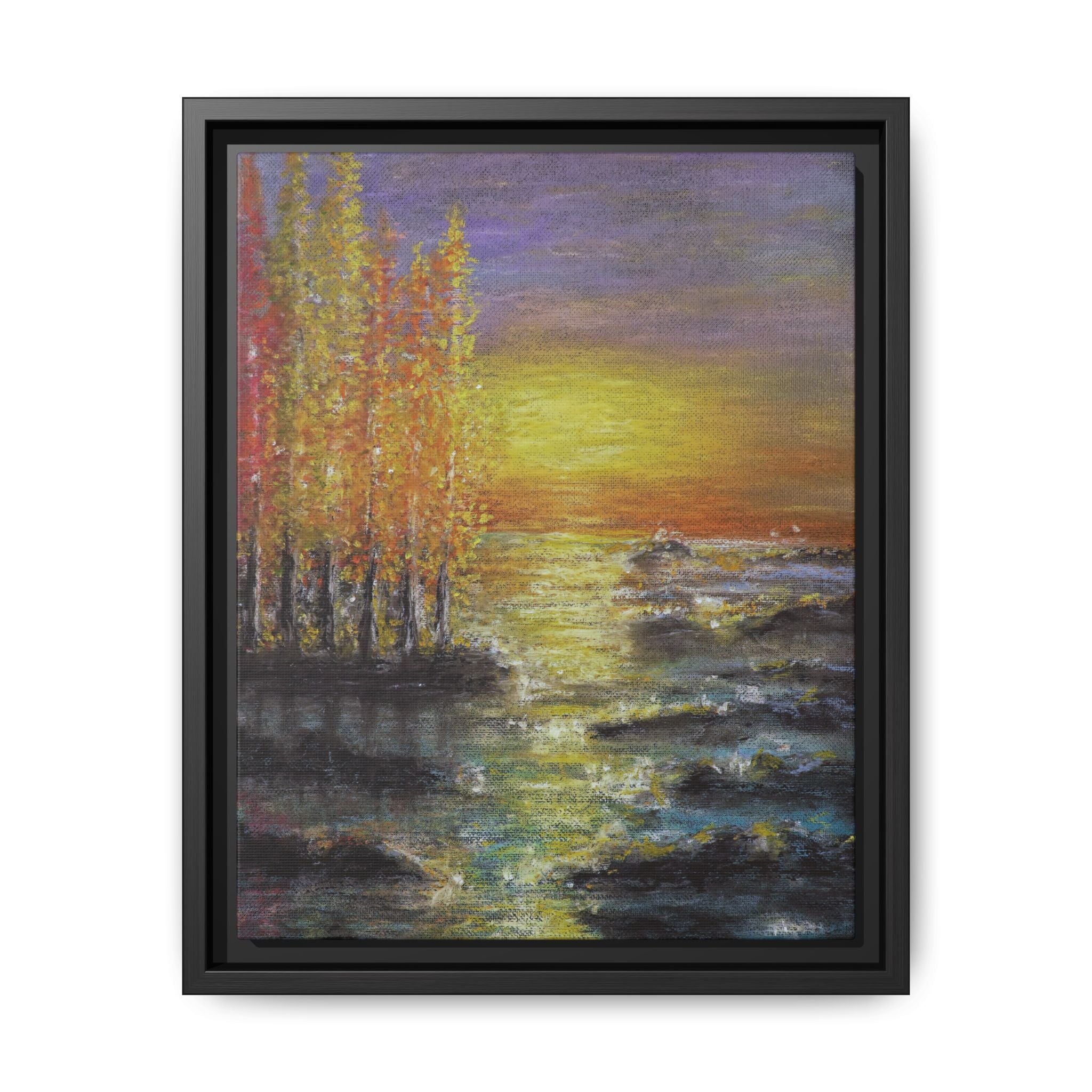 Tranquil Sunset Lake - Framed Matte Canvas Art Print
