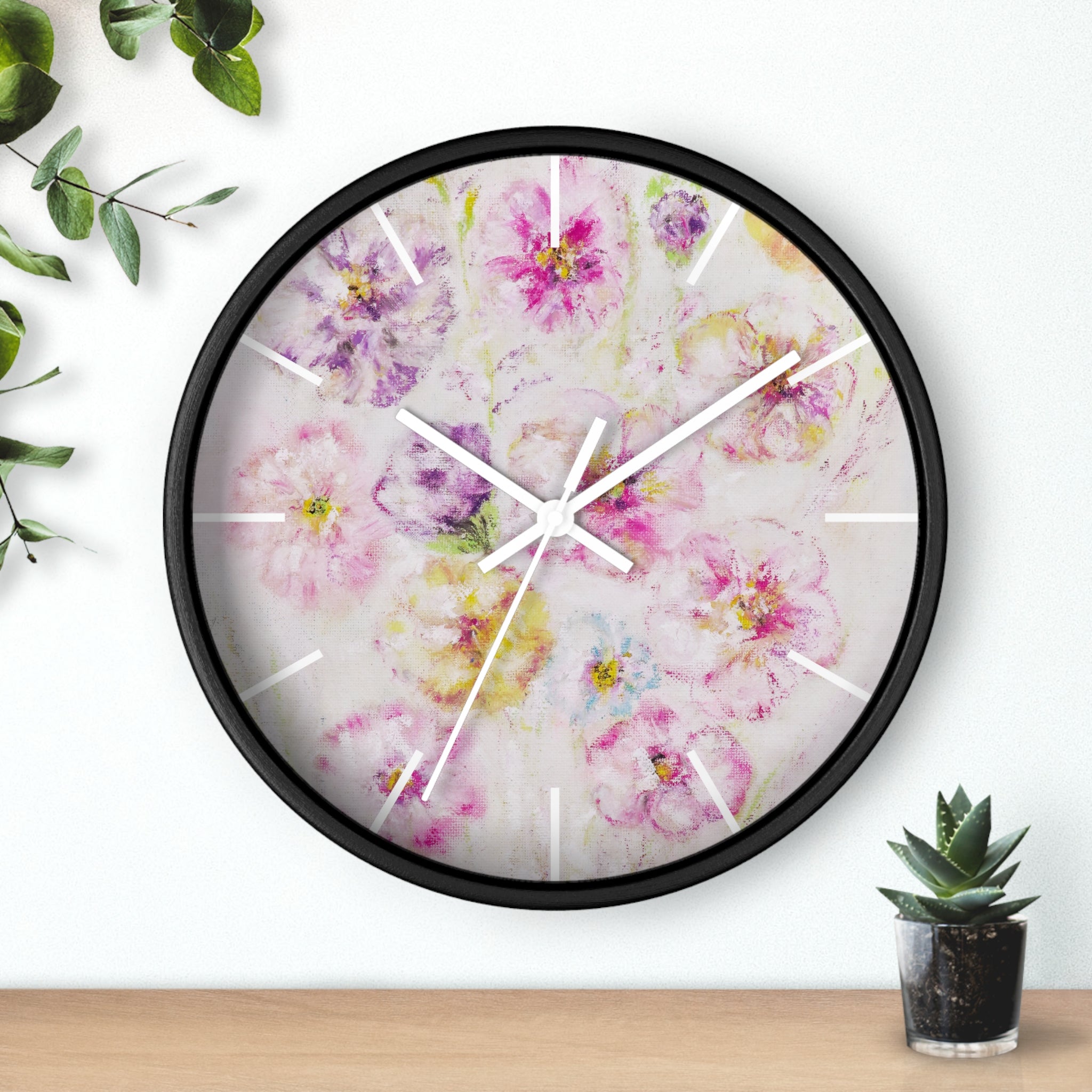 Floral Watercolor Wall Clock — Soft Pink Garden Floral Home Décor