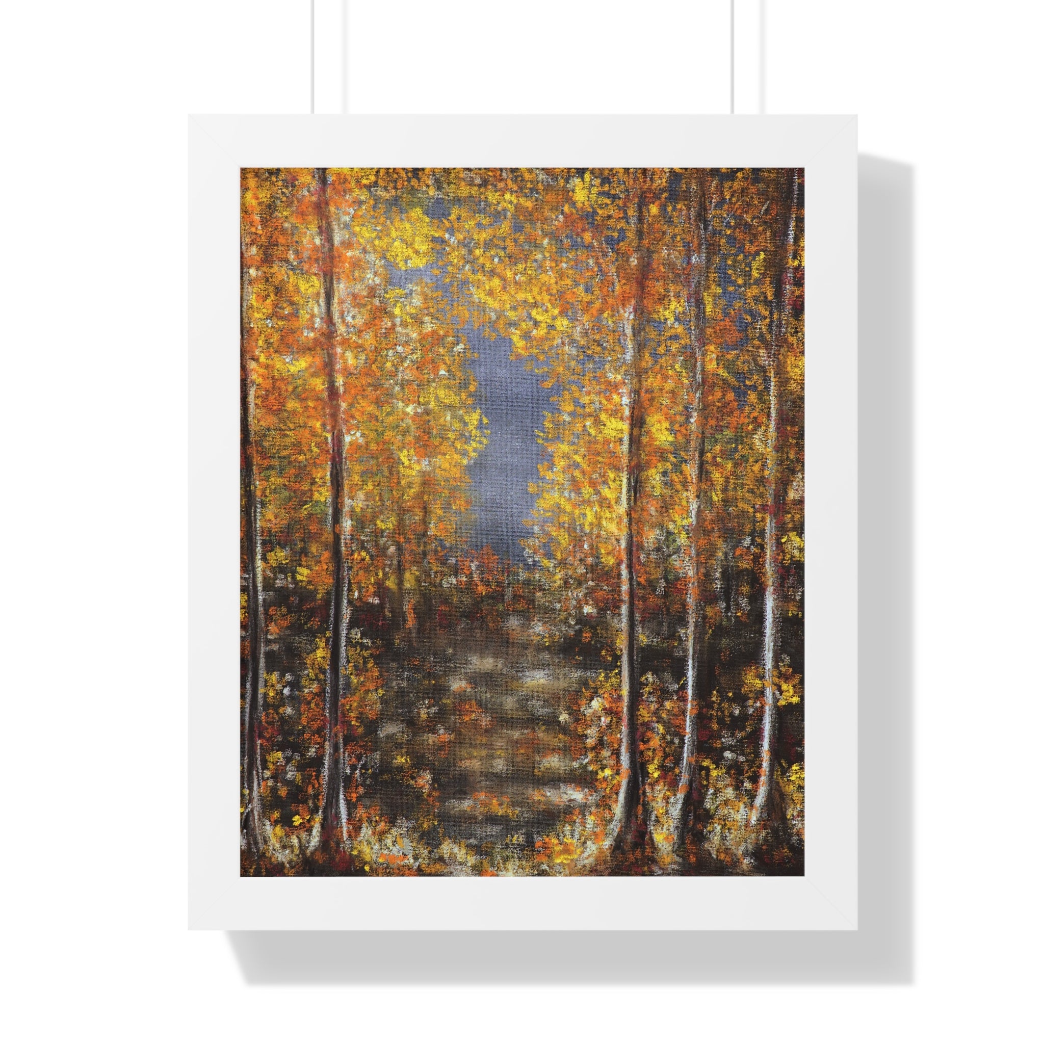 Autumn Birch Forest Framed Vertical Poster – Fall Landscape Wall Art