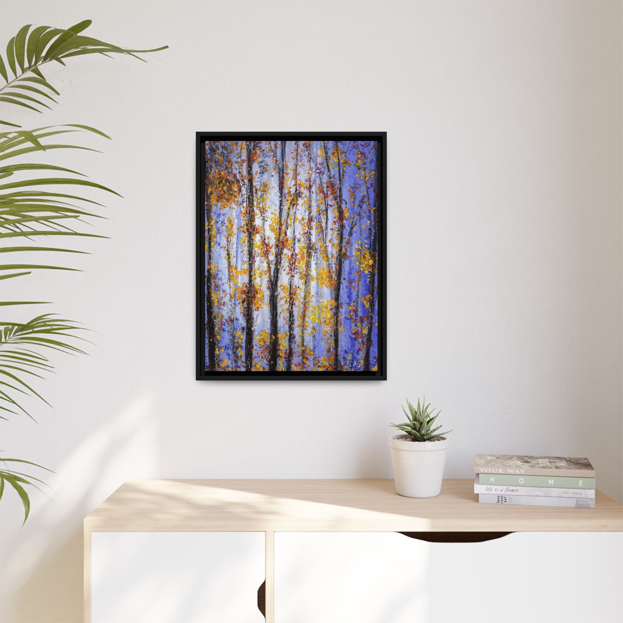 Framed Matte Canvas Art – Autumn Aspen Trees Wall Print