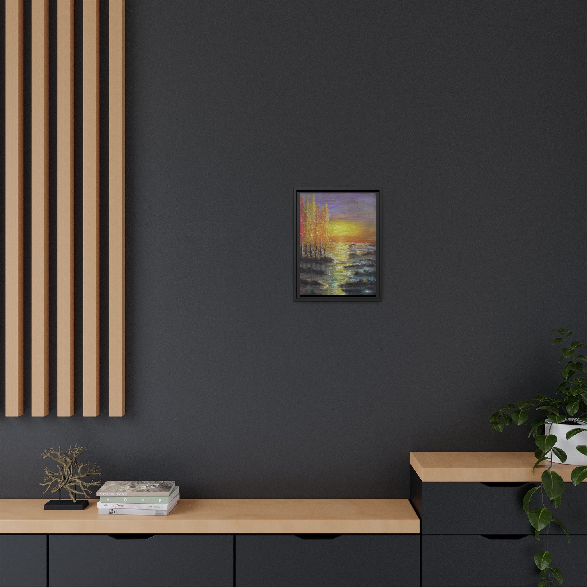Tranquil Sunset Lake - Framed Matte Canvas Art Print