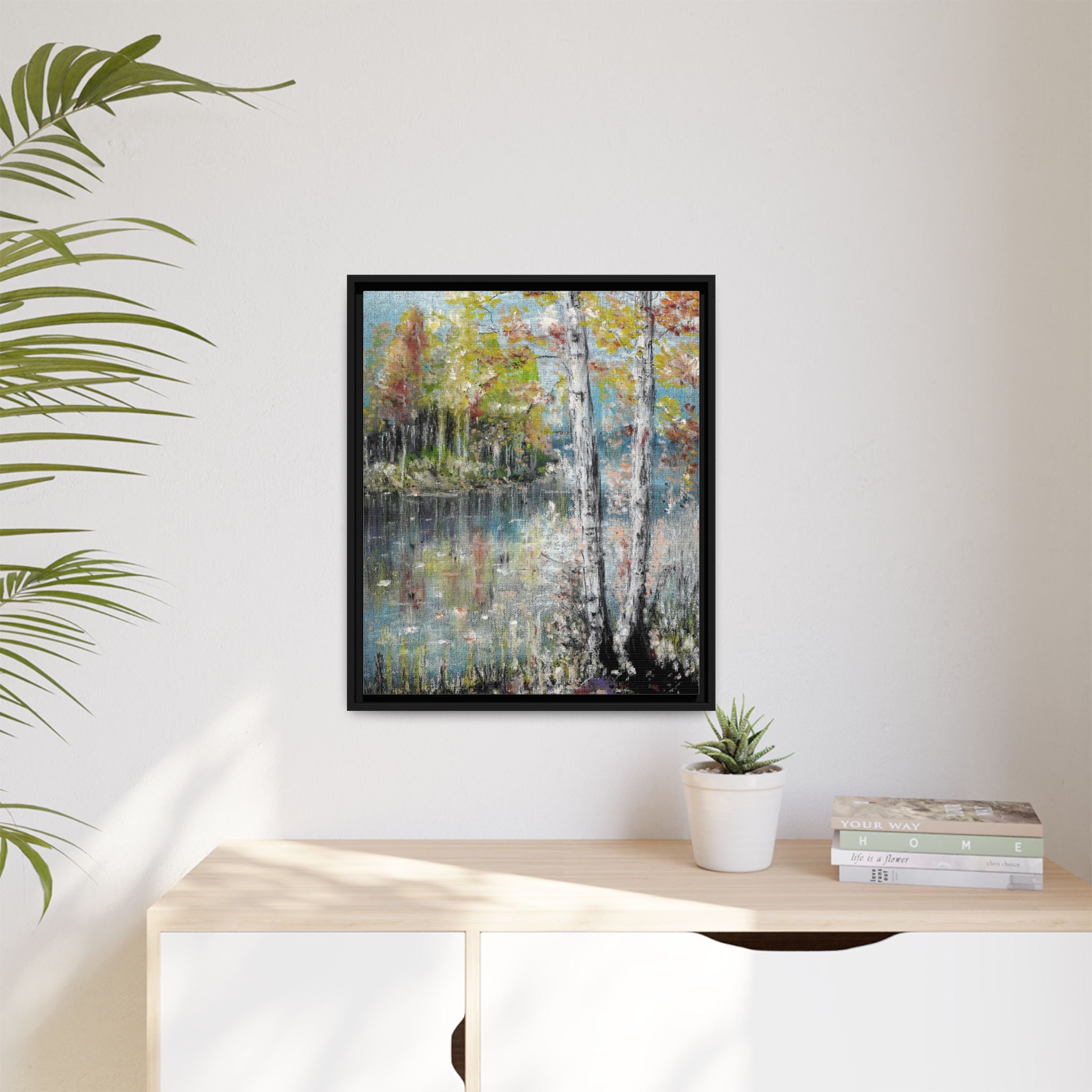 Framed Matte Canvas-Trees by the Lake