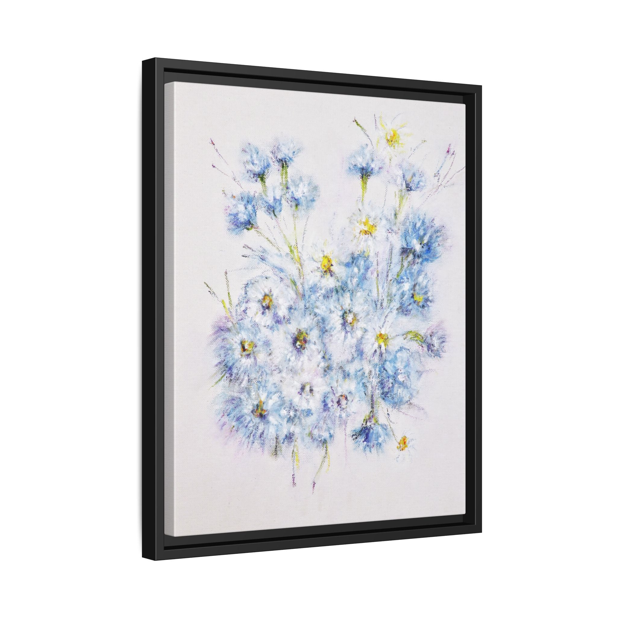 Blue Wildflower Watercolor Canvas Print — Framed Matte Wall Art