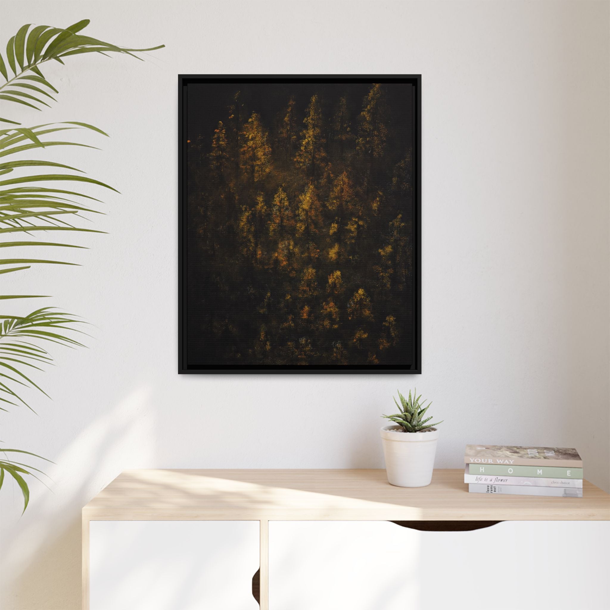 Framed Matte Canvas Forest Print — Golden Autumn Trees Wall Art