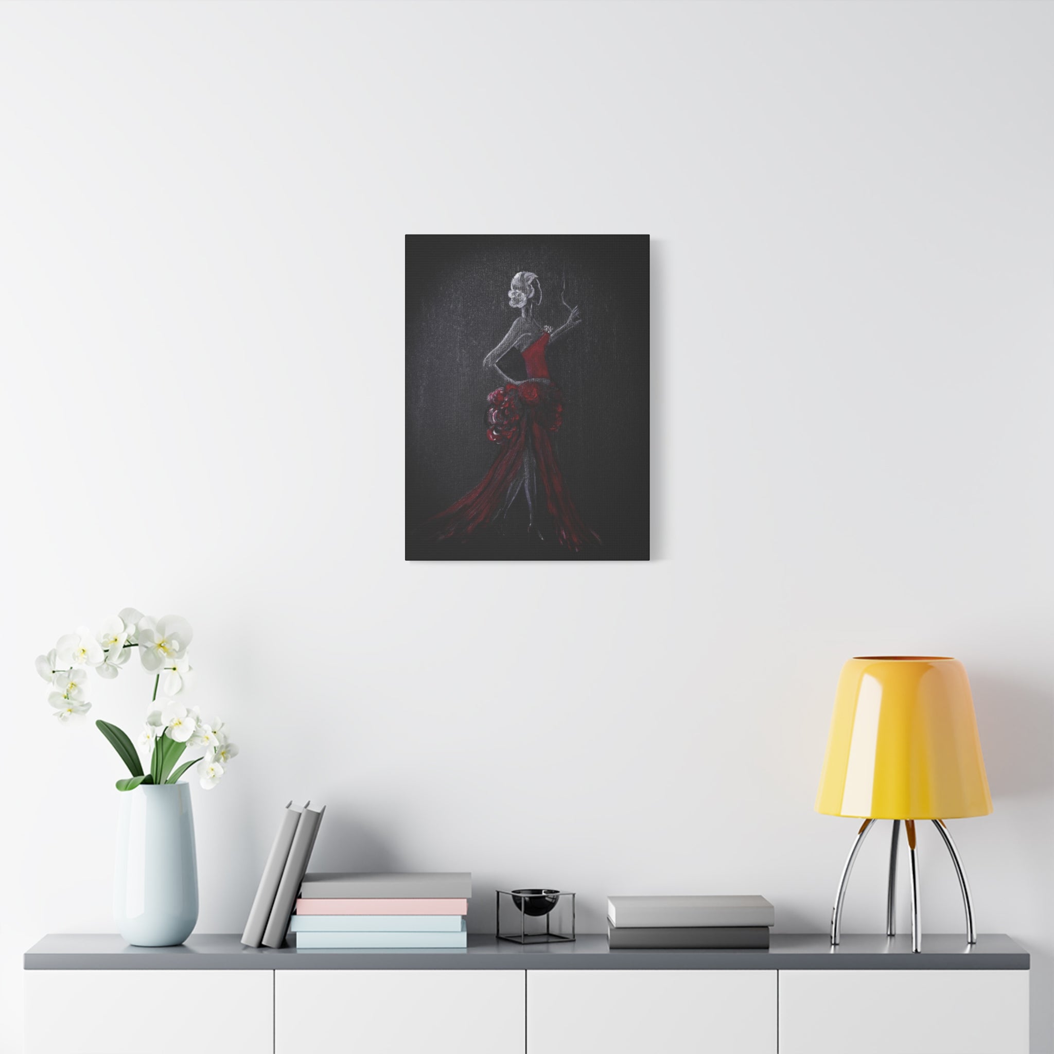 Flamenco Dancer Red Dress Canvas Art — Matte Stretched Wall Painting