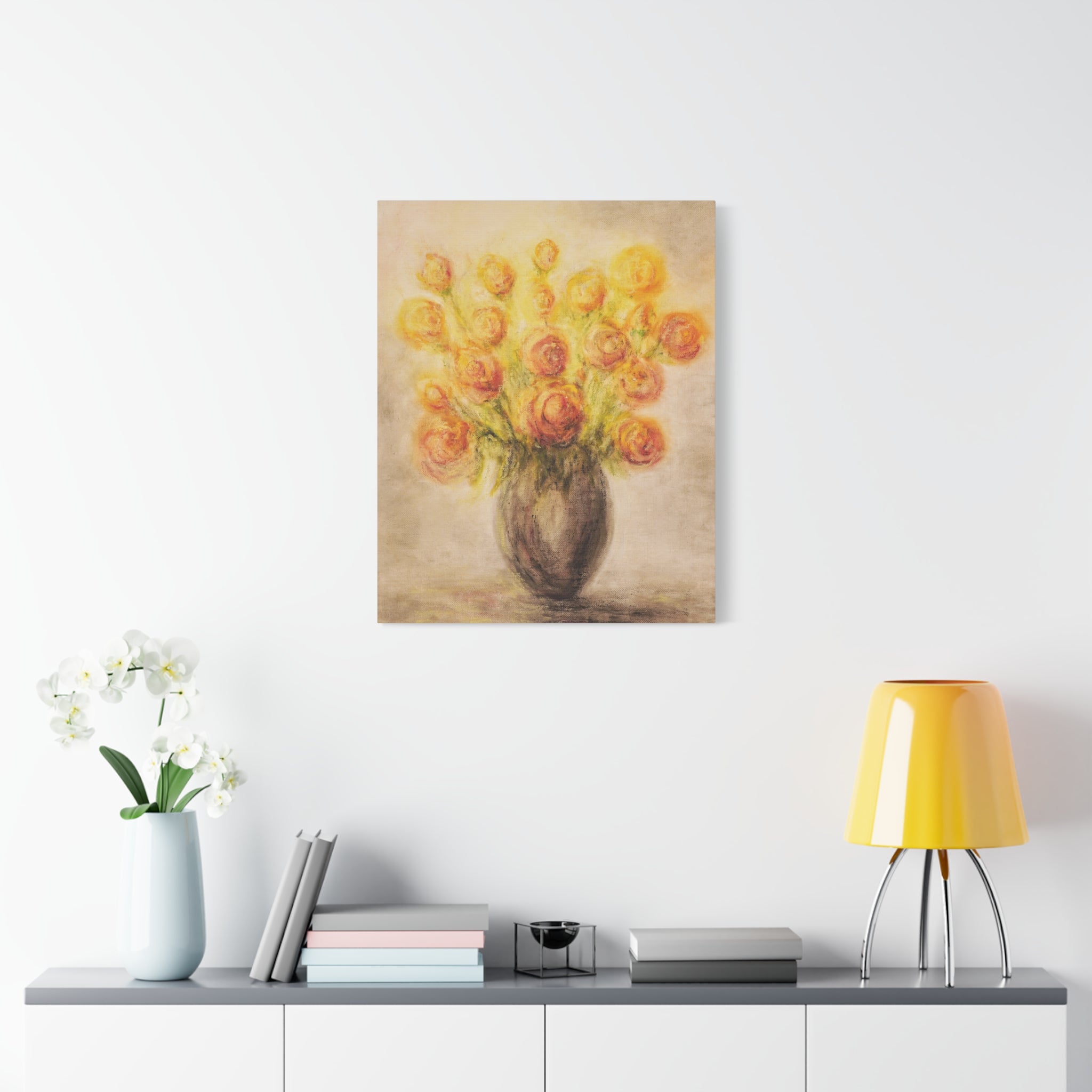 Matte Canvas Print - Golden Rose Bouquet Wall Art (Stretched 1.25")