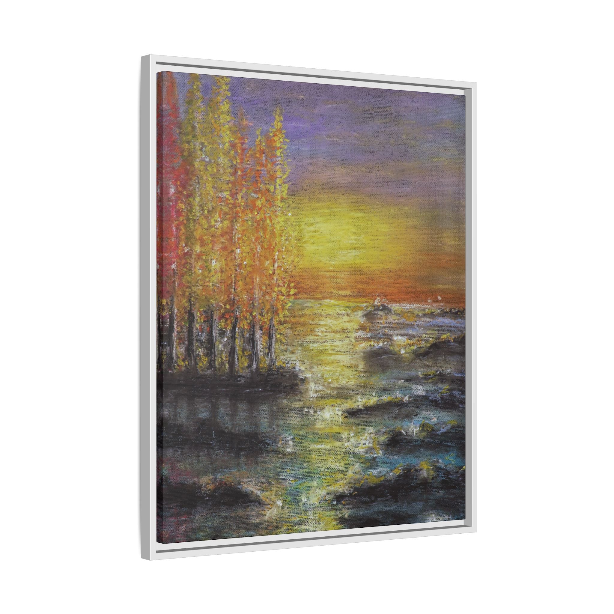 Tranquil Sunset Lake - Framed Matte Canvas Art Print